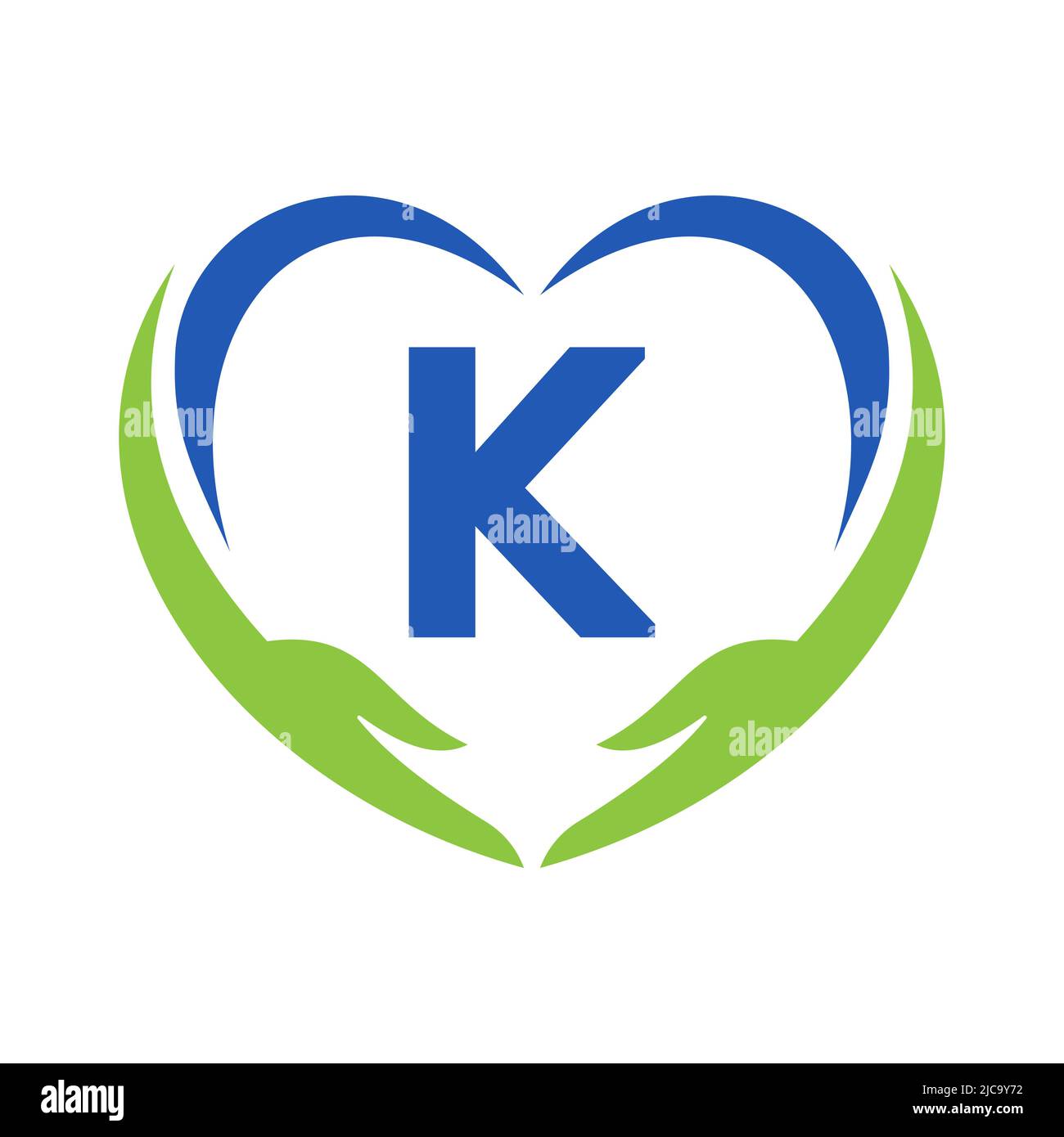 Logo Hand Care sulla lettera K. lettera K Logo Charity, Healthcare Care, Fondazione con simbolo Hand Illustrazione Vettoriale