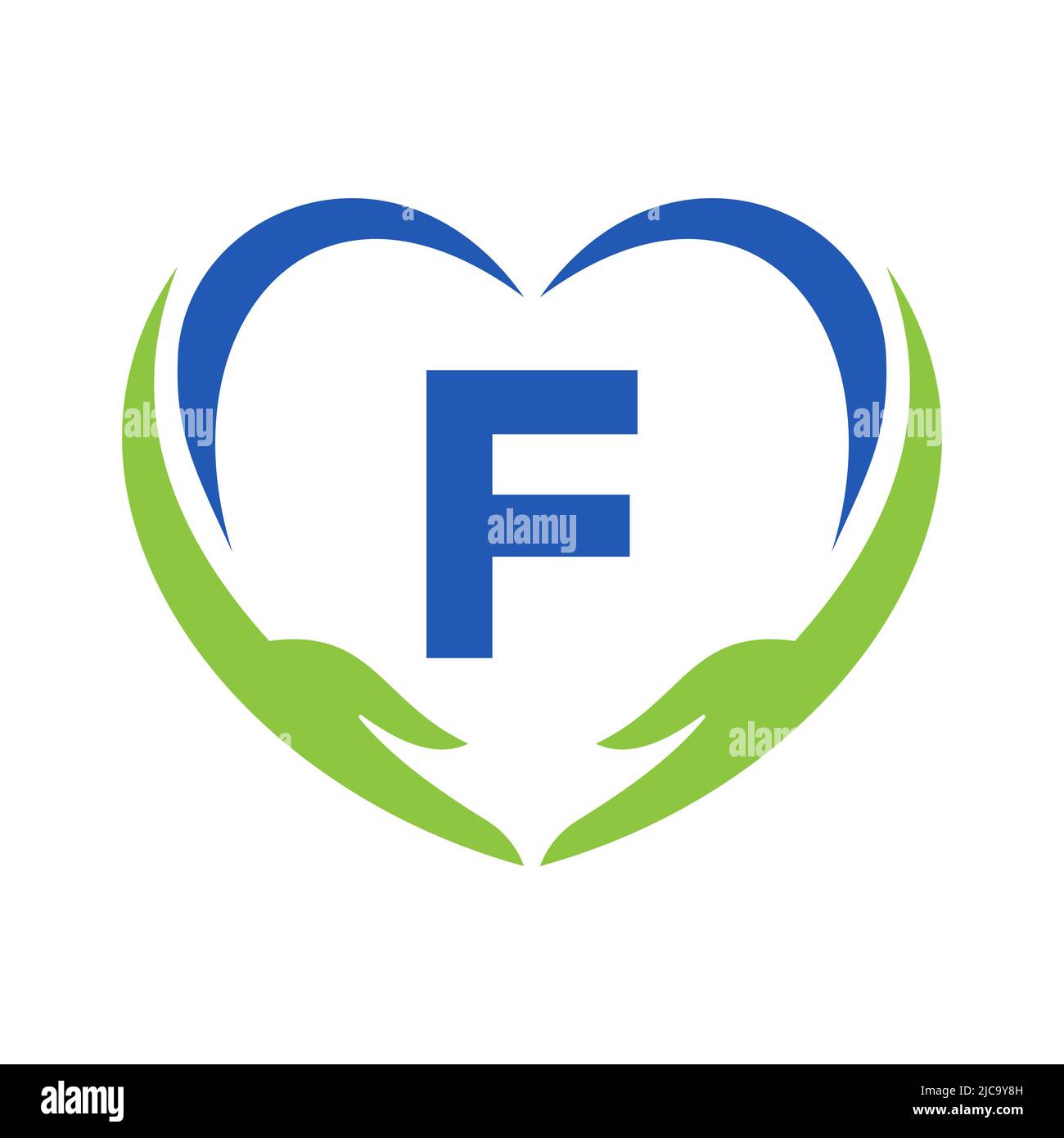 Logo Hand Care sulla lettera F. lettera F Logo Charity, Healthcare Care, Fondazione con simbolo Hand Illustrazione Vettoriale