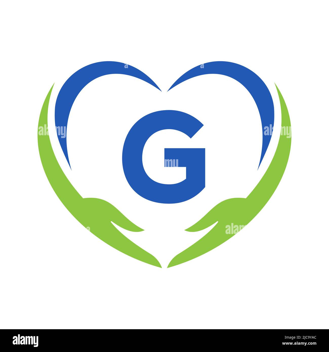 Logo Hand Care sulla lettera G. lettera G Logo Charity, Healthcare Care, Fondazione con simbolo Hand Illustrazione Vettoriale