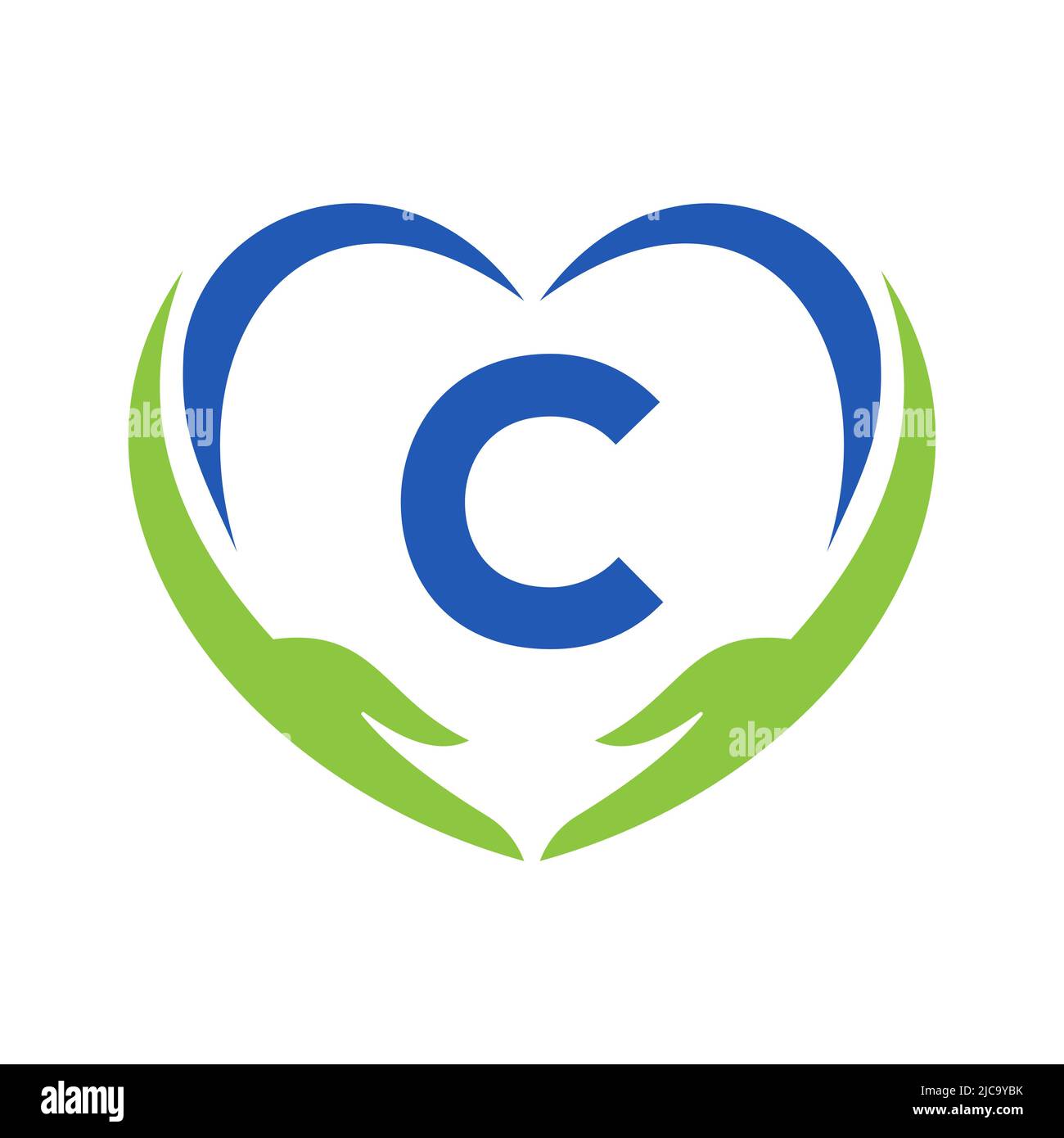 Logo Hand Care sulla lettera C. lettera C Logo Charity, Healthcare Care, Fondazione con simbolo Hand Illustrazione Vettoriale