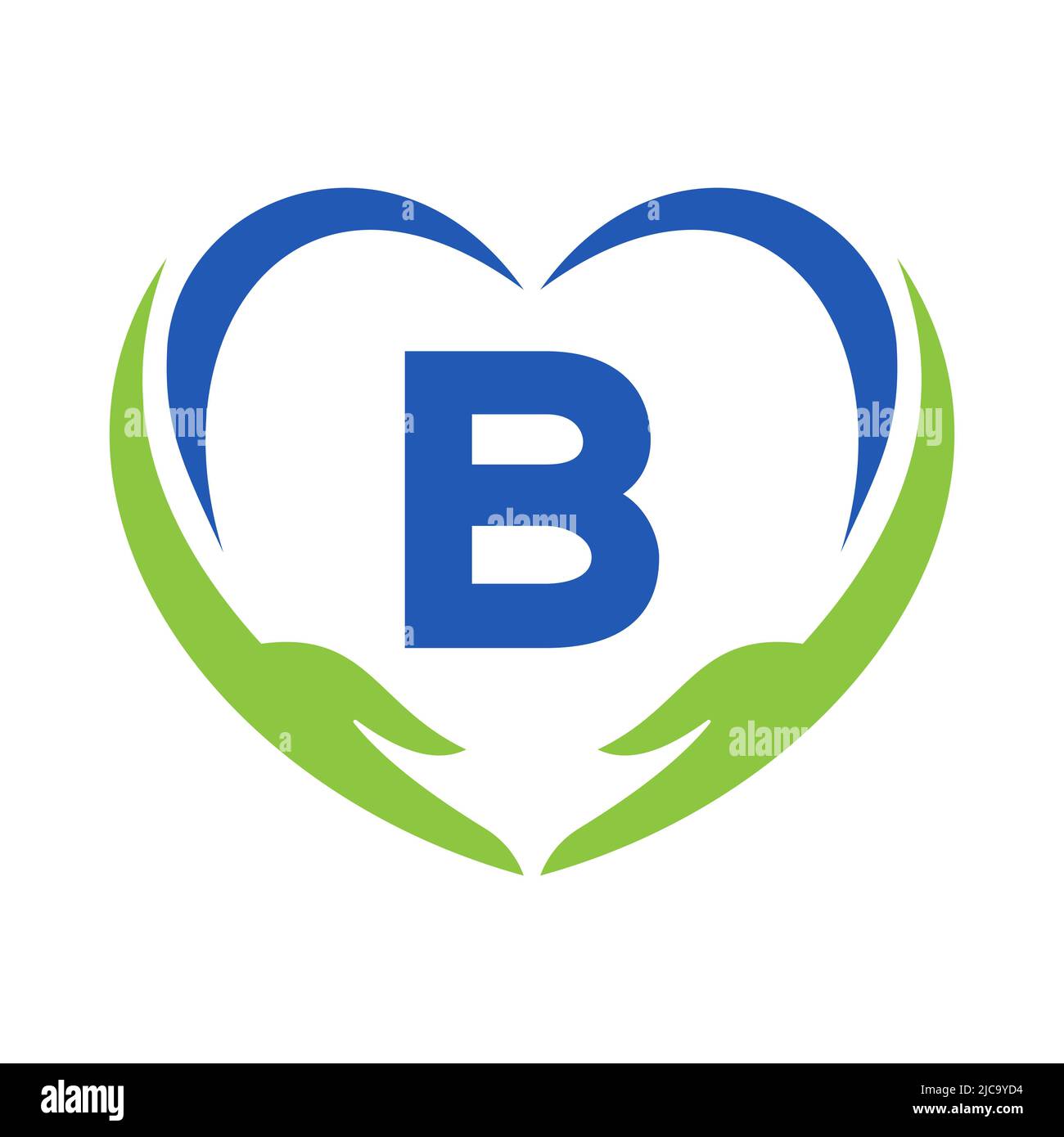 Logo Hand Care sulla lettera B. lettera B Logo Charity, Healthcare Care, Fondazione con simbolo Hand Illustrazione Vettoriale
