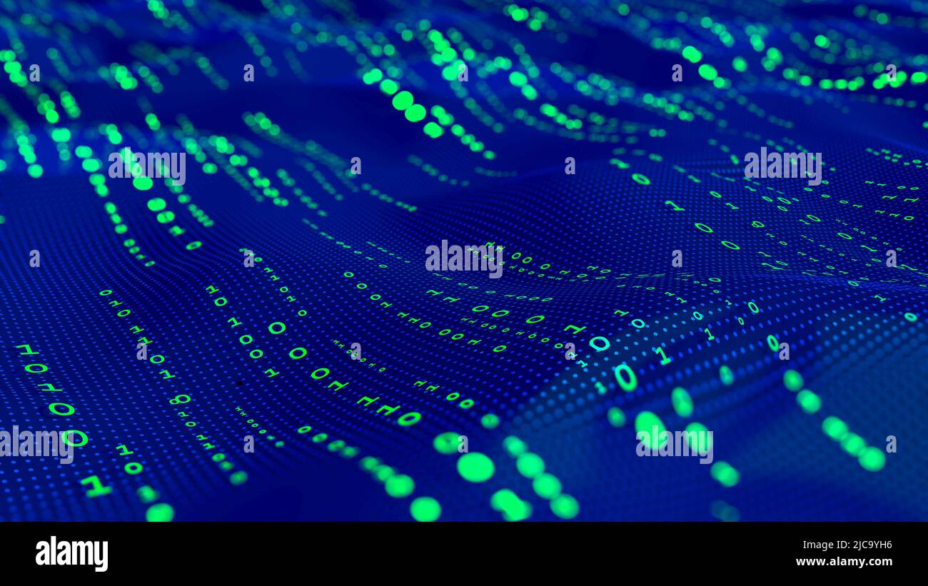 Onde del codice del computer. Big data codice binario. Tecnologie Internet del futuro, il flusso di dati aperti. Trasmissione wireless delle informazioni Foto Stock