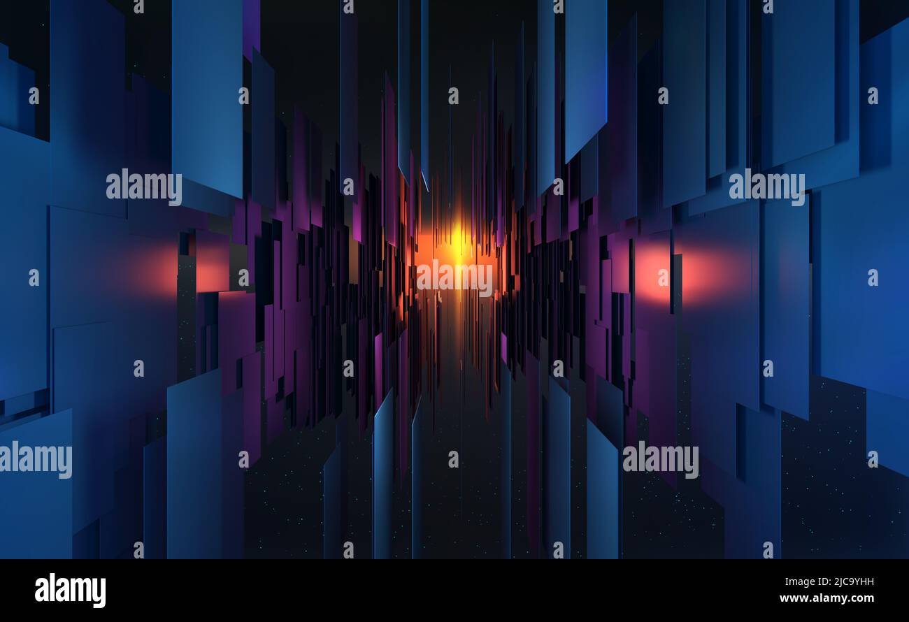 Riassunto 3D illustrazione dello spazio delle informazioni nel mondo high-tech del futuro. Raccolta ed elaborazione dei dati globali. Concetto di intelligenza artificiale Foto Stock