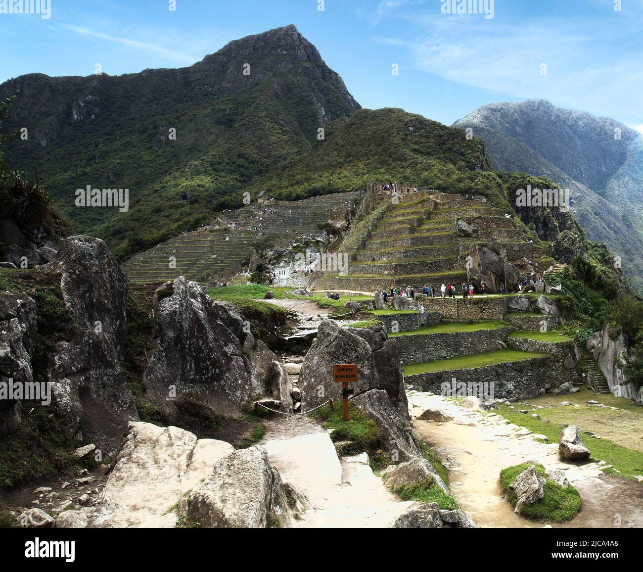 Machu Picchu è un sito archeologico inca situato in Perù, eletto nel 2007 come una delle sette meraviglie del mondo moderno Foto Stock Machu Picchu è un sito archeologico inca situato in Perù, eletto nel 2007 come una delle sette meraviglie del mondo moderno Foto Stock