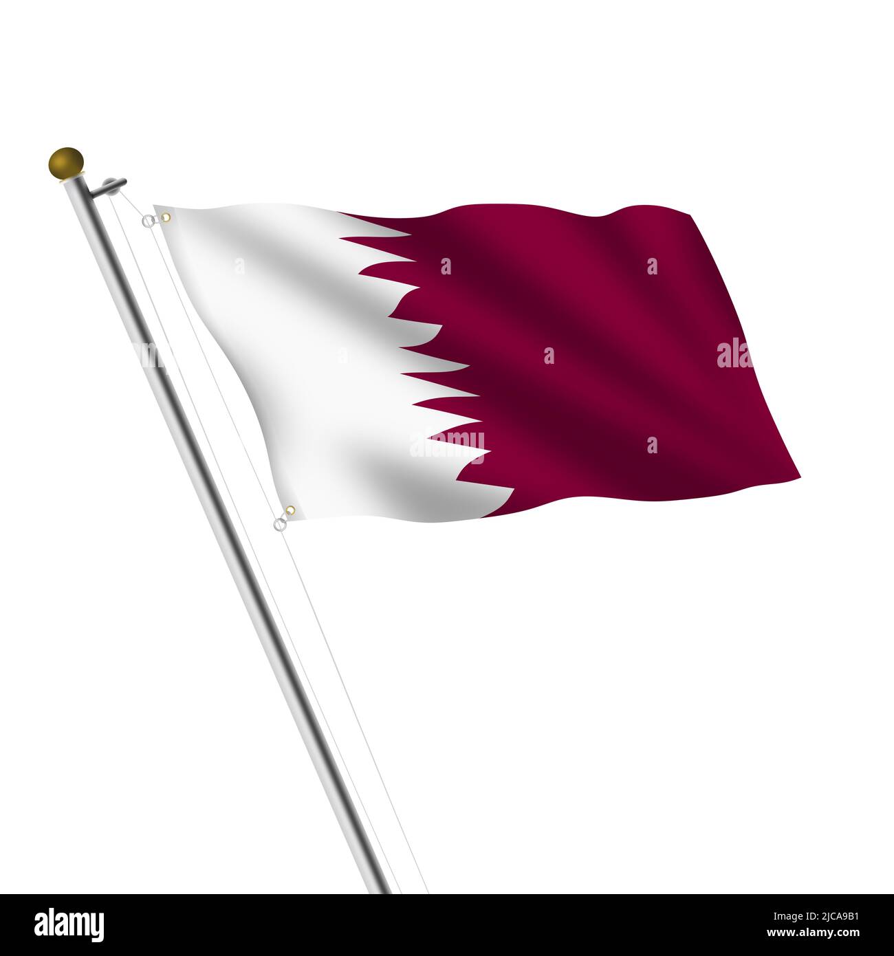 Qatar flagpole 3D illustrazione su bianco con tracciato di ritaglio Foto Stock