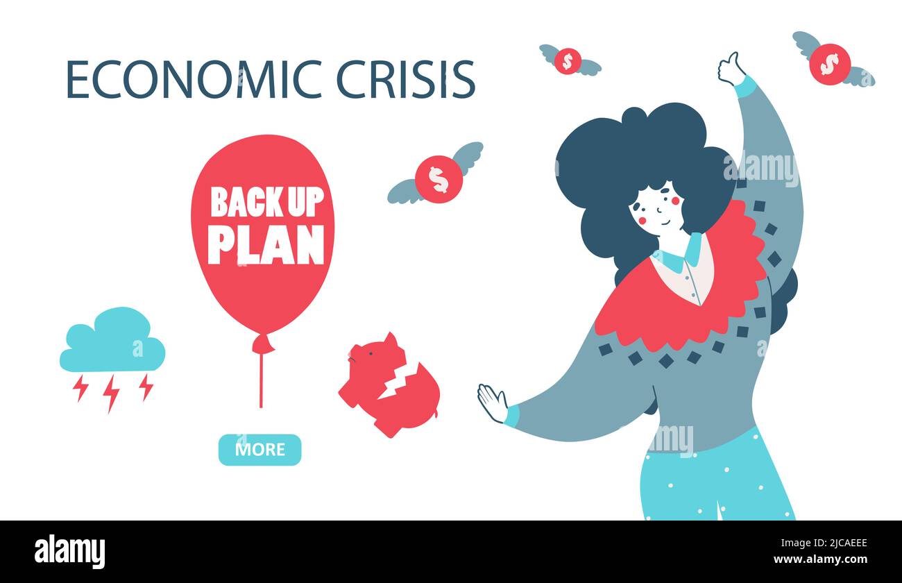 Piano di backup della crisi economica cartoon illustrazione a vettore piatto. Illustrazione Vettoriale