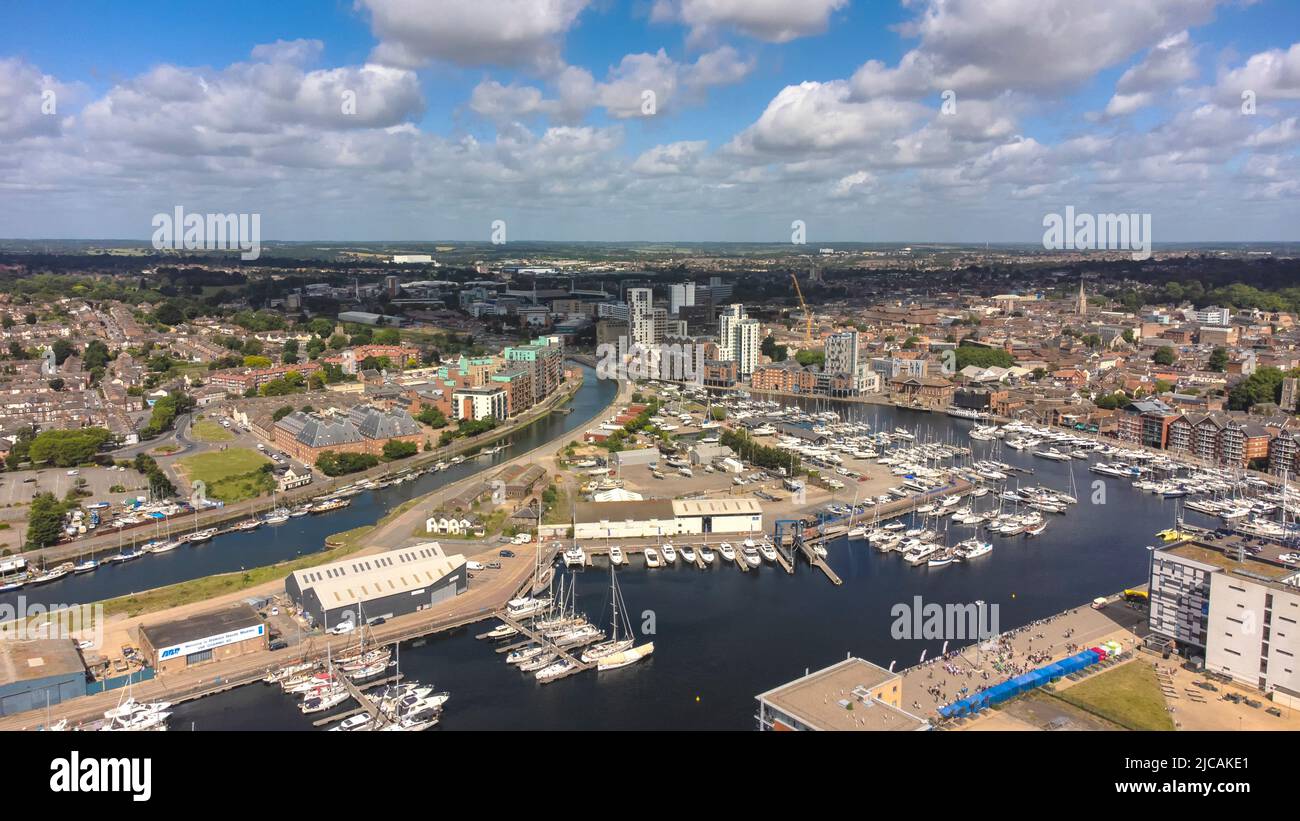 Una foto aerea del Wet Dock di Ipswich, Suffolk, Regno Unito Foto Stock