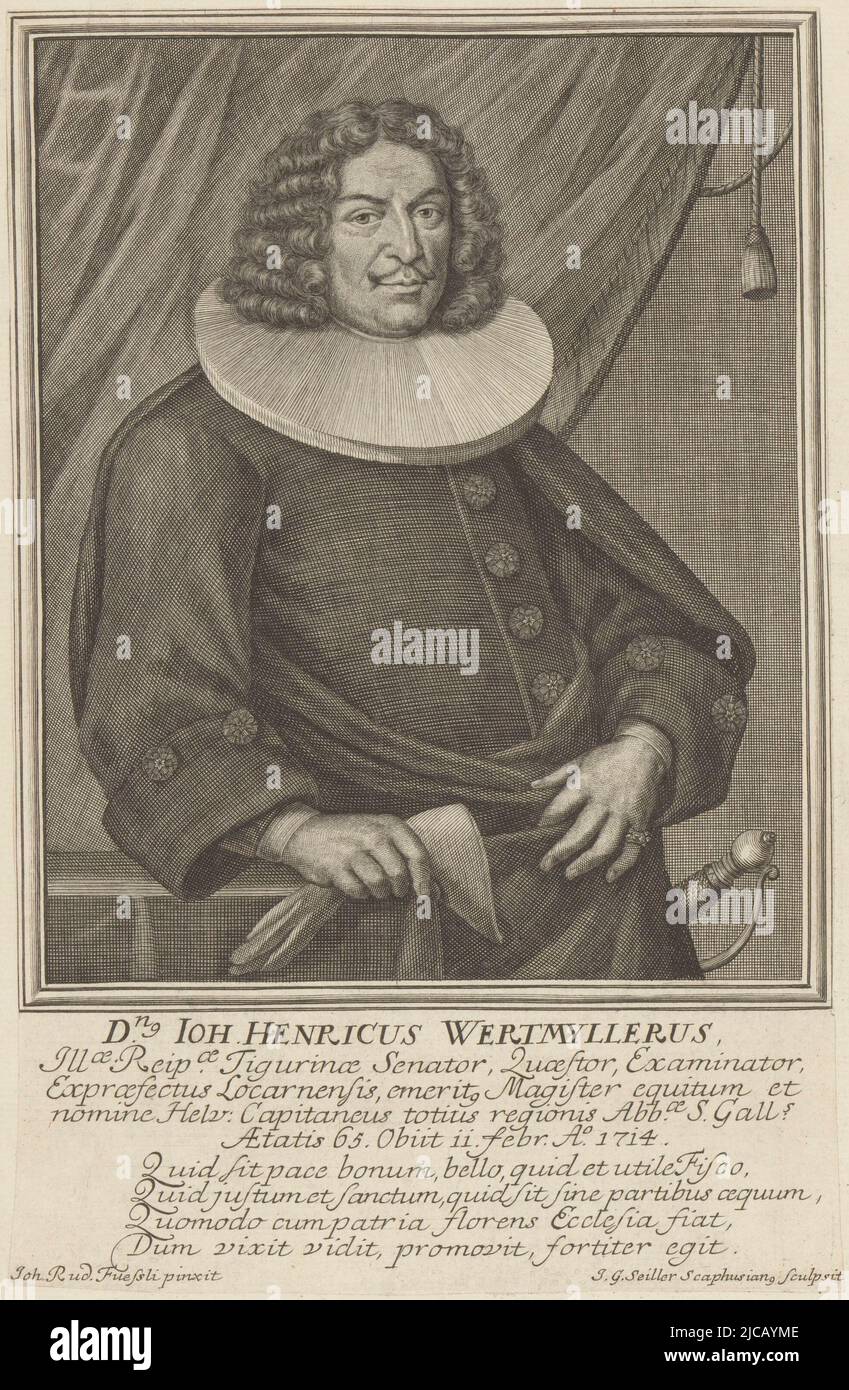 Ritratto di Joh Henricus Wertmyllerus, tipografo: Johann Georg Seiller, (menzionato sull'oggetto), dopo: Rudolf Füssli (der Ältere), (menzionato sull'oggetto), 1714 - 1740, carta, incisione, a 255 mm x l 170 mm Foto Stock