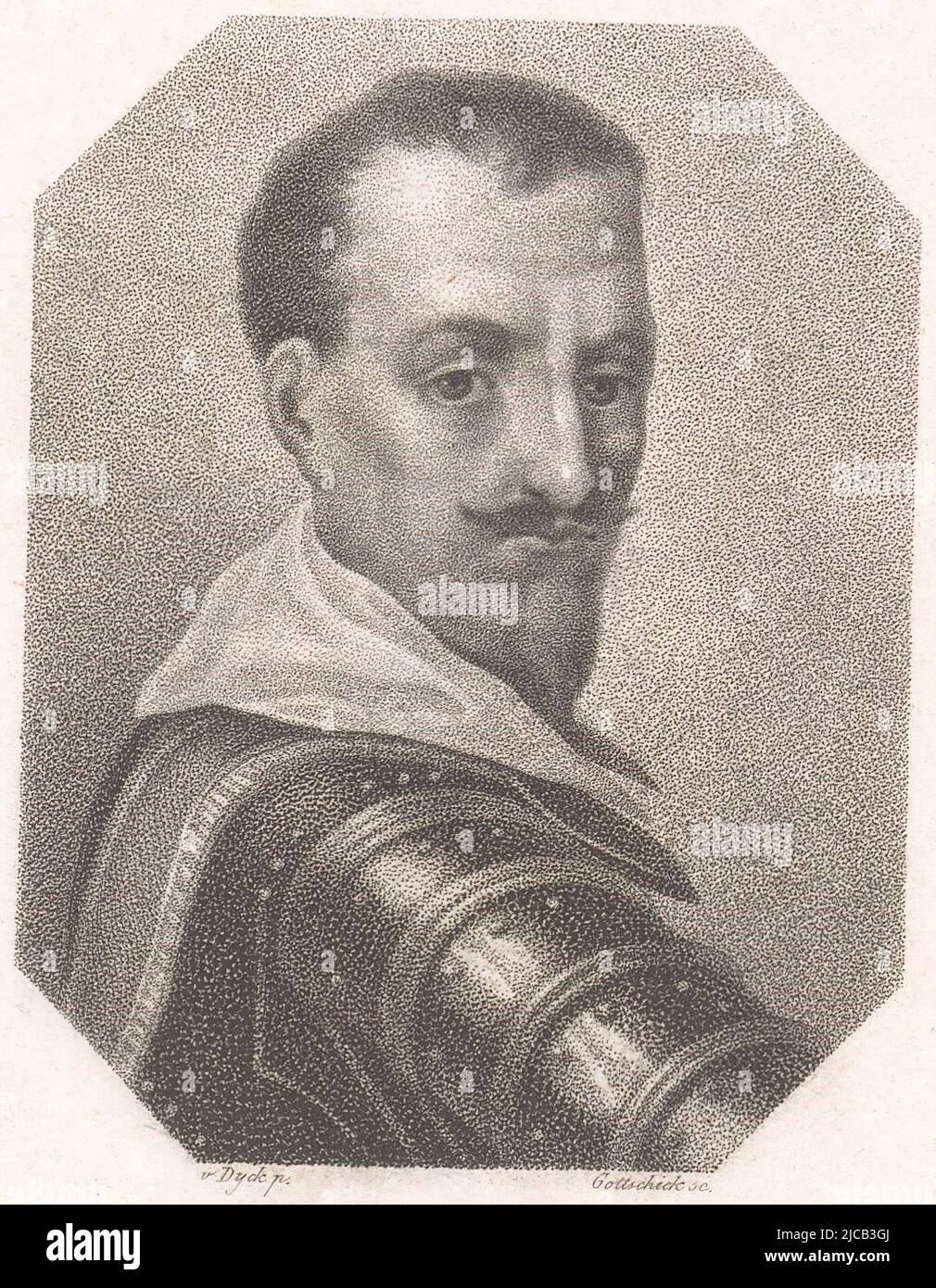 Ritratto di Albrecht von Wallenstein Portraits of Famous People Bildnisse der ber, tipografia: Johann Christian Benjamin Gottschick, (menzionato sull'oggetto), dopo: Anthony van Dyck, (menzionato sull'oggetto), editore: gebroeders Schumann, (menzionato sull'oggetto), Zwickau, 1818 - 1832, carta, h 180 mm - l 114 mm Foto Stock