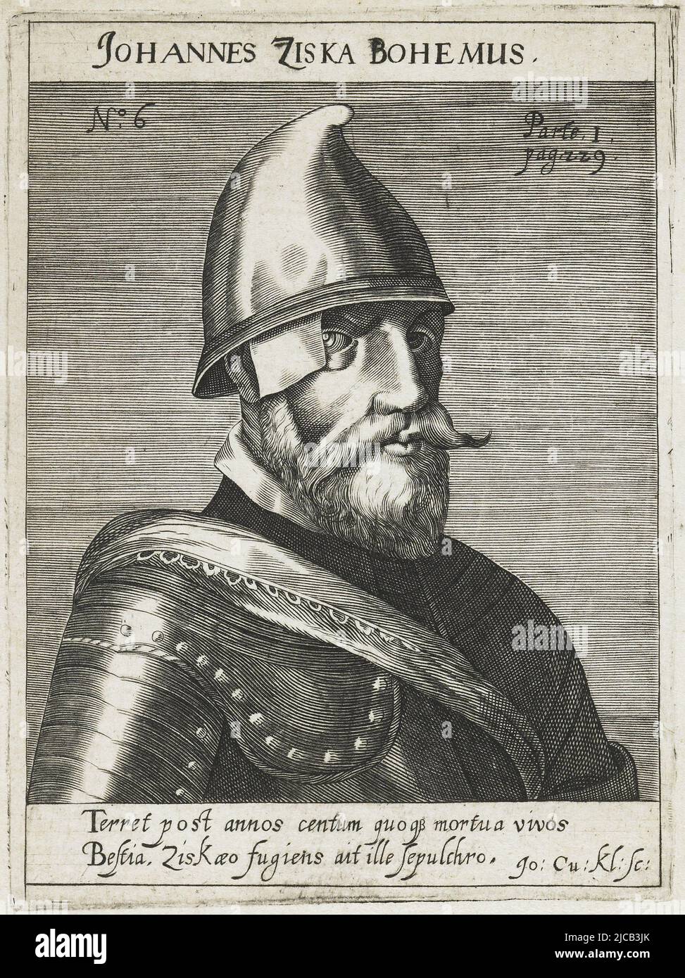 Testo in latino ai margini, Ritratto di Johann Ziska, tipografo: Johann Conrad Klüpfel, (menzionato sull'oggetto), 1621, carta, incisione, a 134 mm x l 100 mm Foto Stock