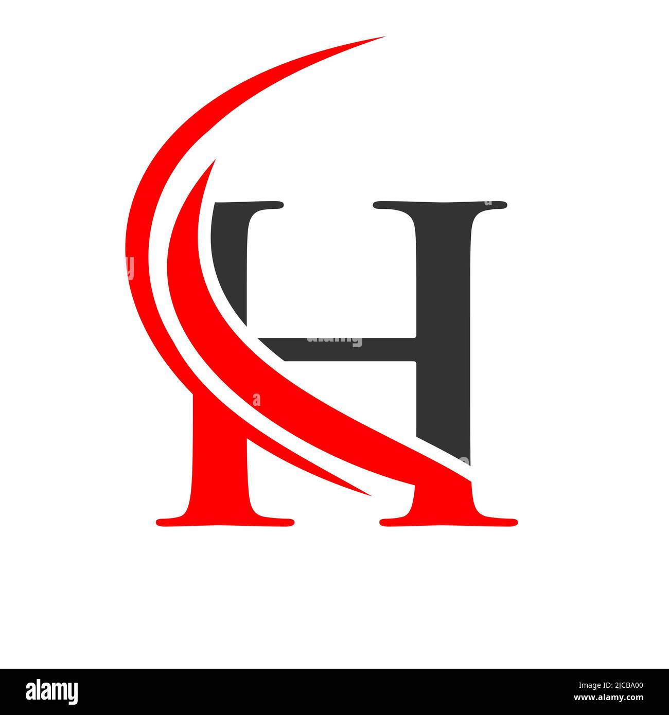 Modello con logo Modern Letter H. Disegno del logo della lettera H con il vettore dell'icona di Swoosh Illustrazione Vettoriale