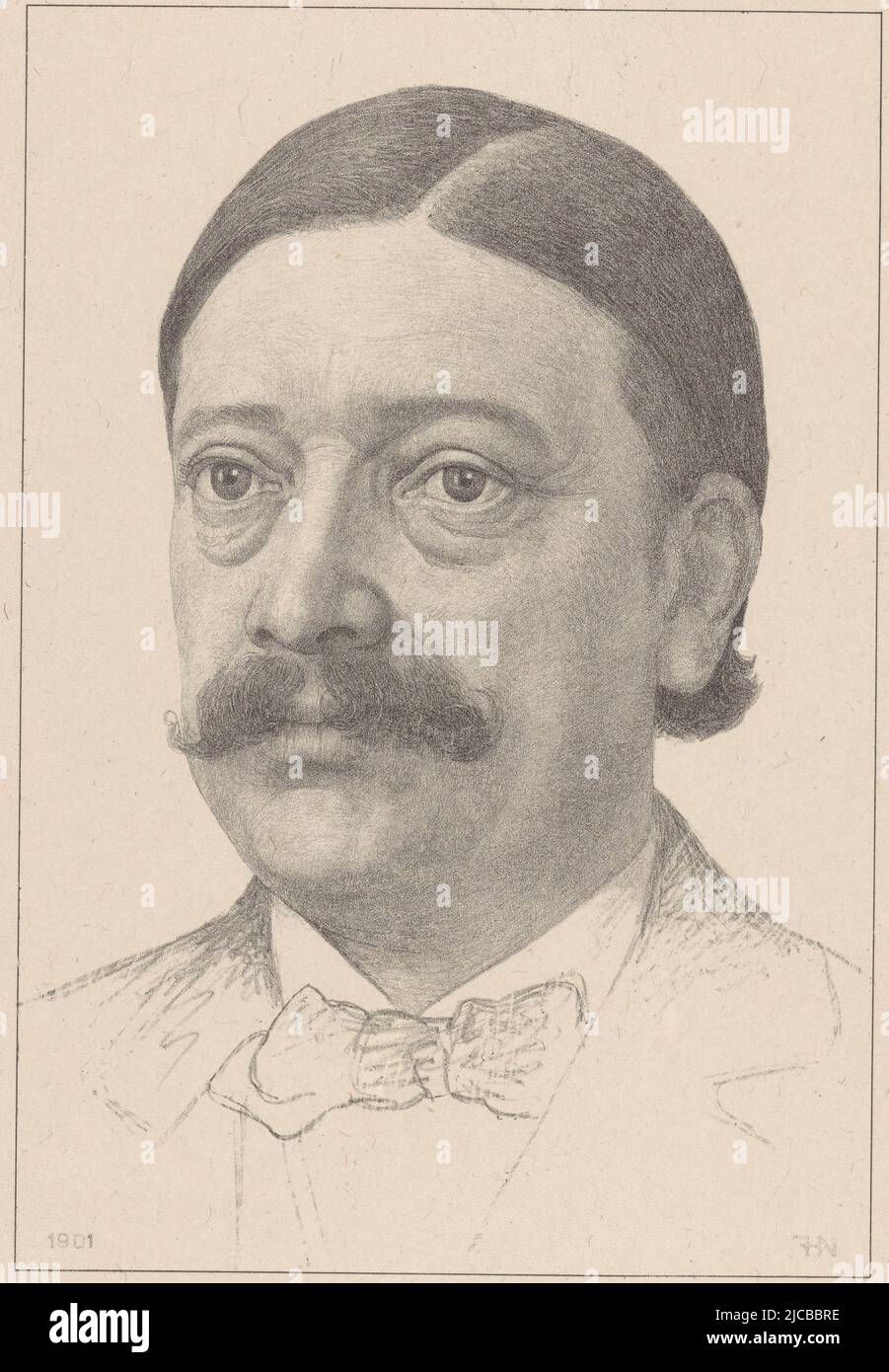 Un ritratto di professore di medicina Pieter Klazes Pel, con baffi, Ritratto di Pieter Klazes Pel, tipografo: Ferdinand Hart Nibbrig, (menzionato sull'oggetto), 1901, carta, h 284 mm x w 193 mm Foto Stock