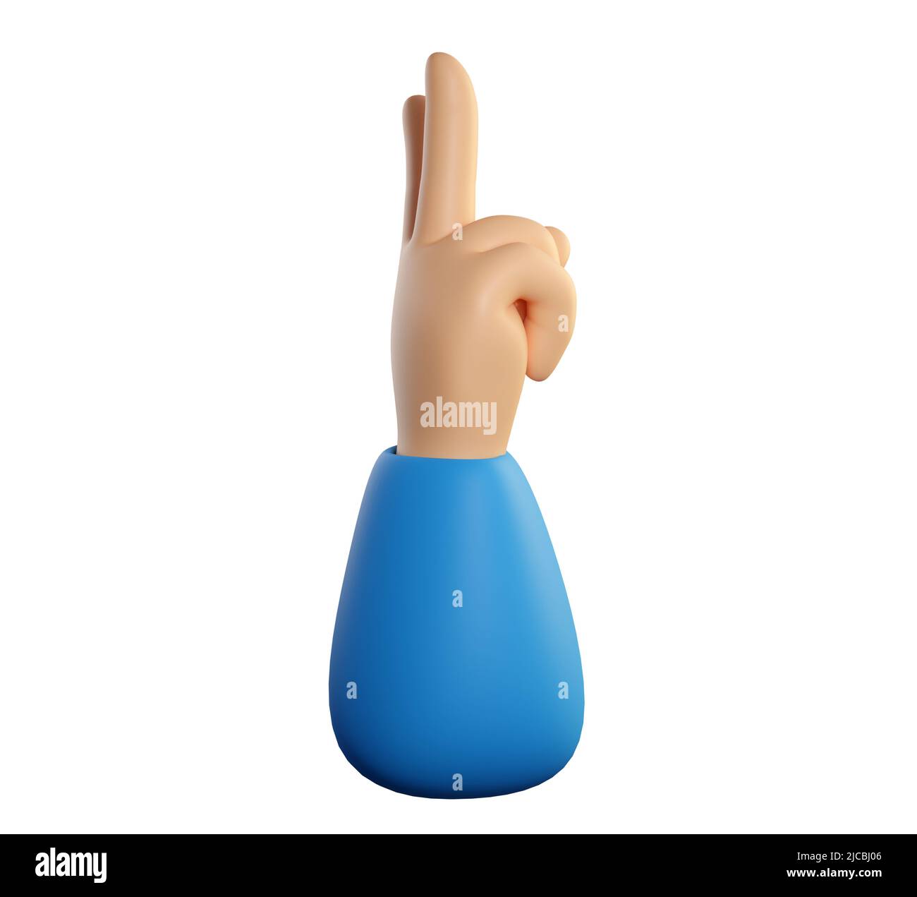 Segno di pace gesto della mano umana. Amore, pace, v o concetto di vittoria dalle dita del personaggio cartoon. Rendering realistico di alta qualità 3D isolato su sfondo bianco. Foto Stock