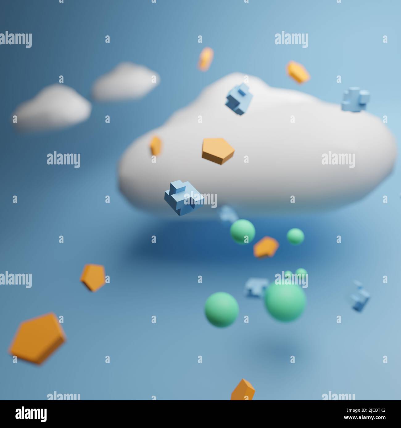 3D tecnologia digitale di base. Applicazione online 3D Cloud con concetto di servizio di trasferimento dati. 3D illustrazione del rendering. Foto Stock