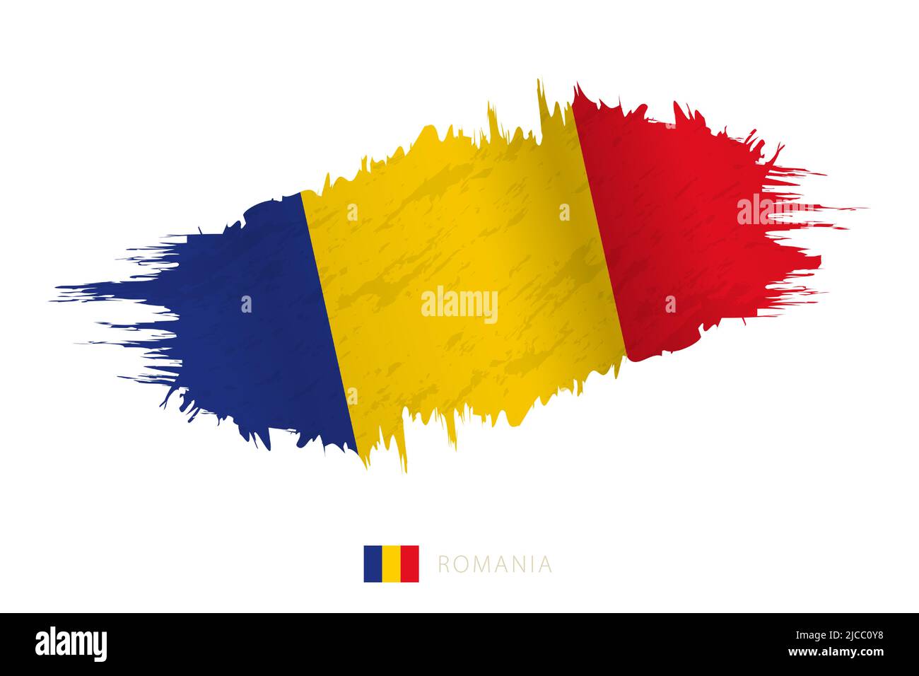 Bandiera a brushstroke dipinta della Romania con effetto ondeggiante. Allarme vettore. Illustrazione Vettoriale