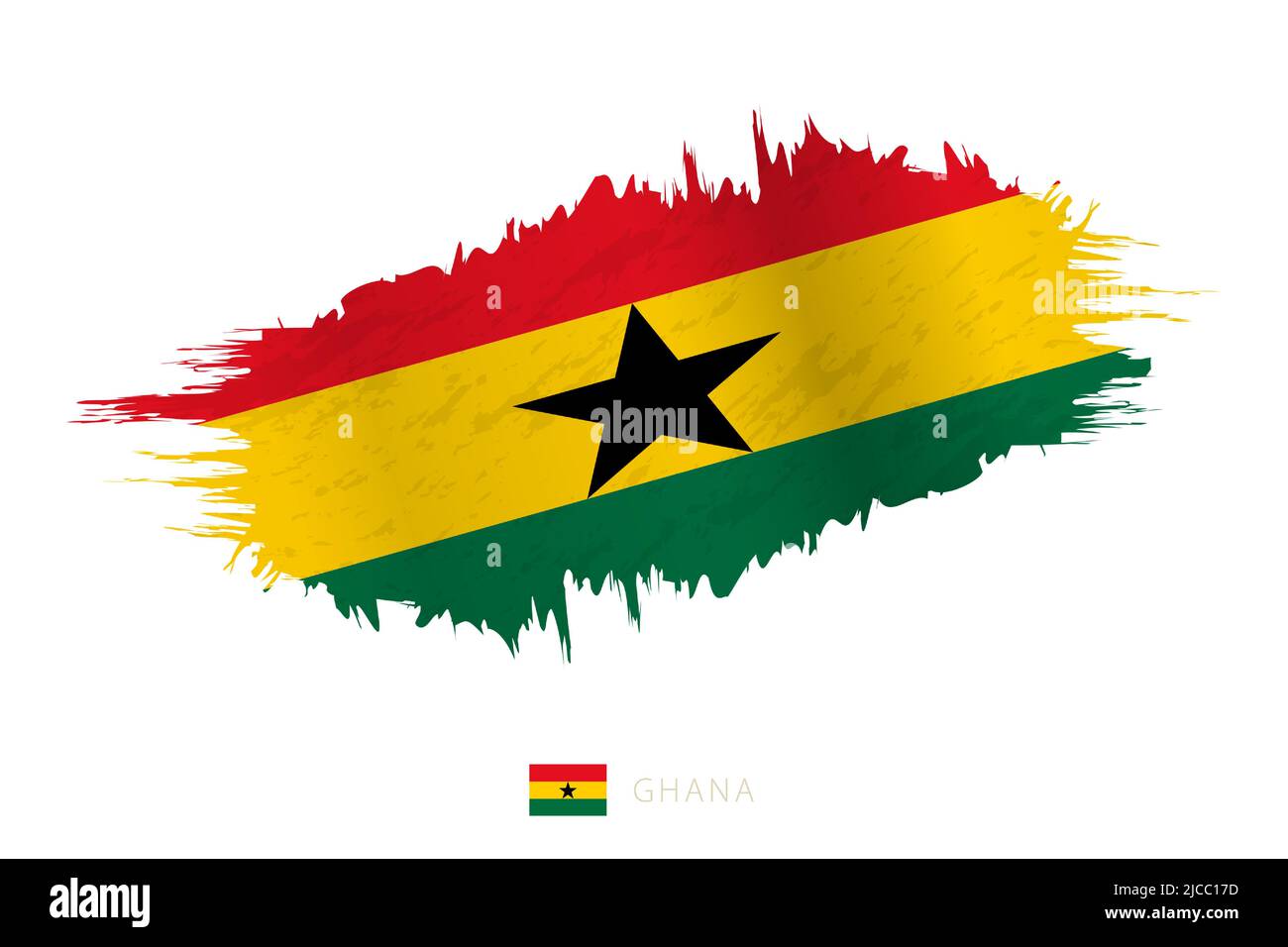 Bandiera a brushstroke dipinta del Ghana con effetto ondeggiante. Allarme vettore. Illustrazione Vettoriale