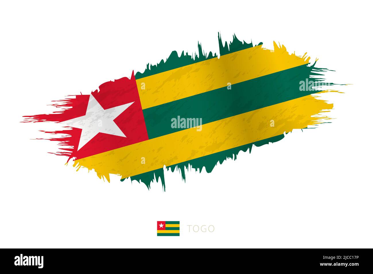 Bandiera a spazzolone dipinta di Togo con effetto ondulato. Allarme vettore. Illustrazione Vettoriale