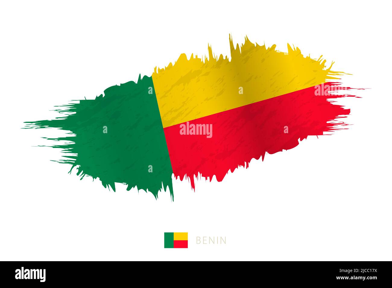 Bandiera a pennello dipinta di Benin con effetto ondulato. Allarme vettore. Illustrazione Vettoriale