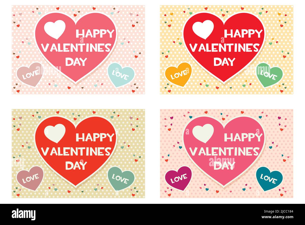 Impostare biglietti di auguri colorati per il giorno di San Valentino felice Illustrazione Vettoriale