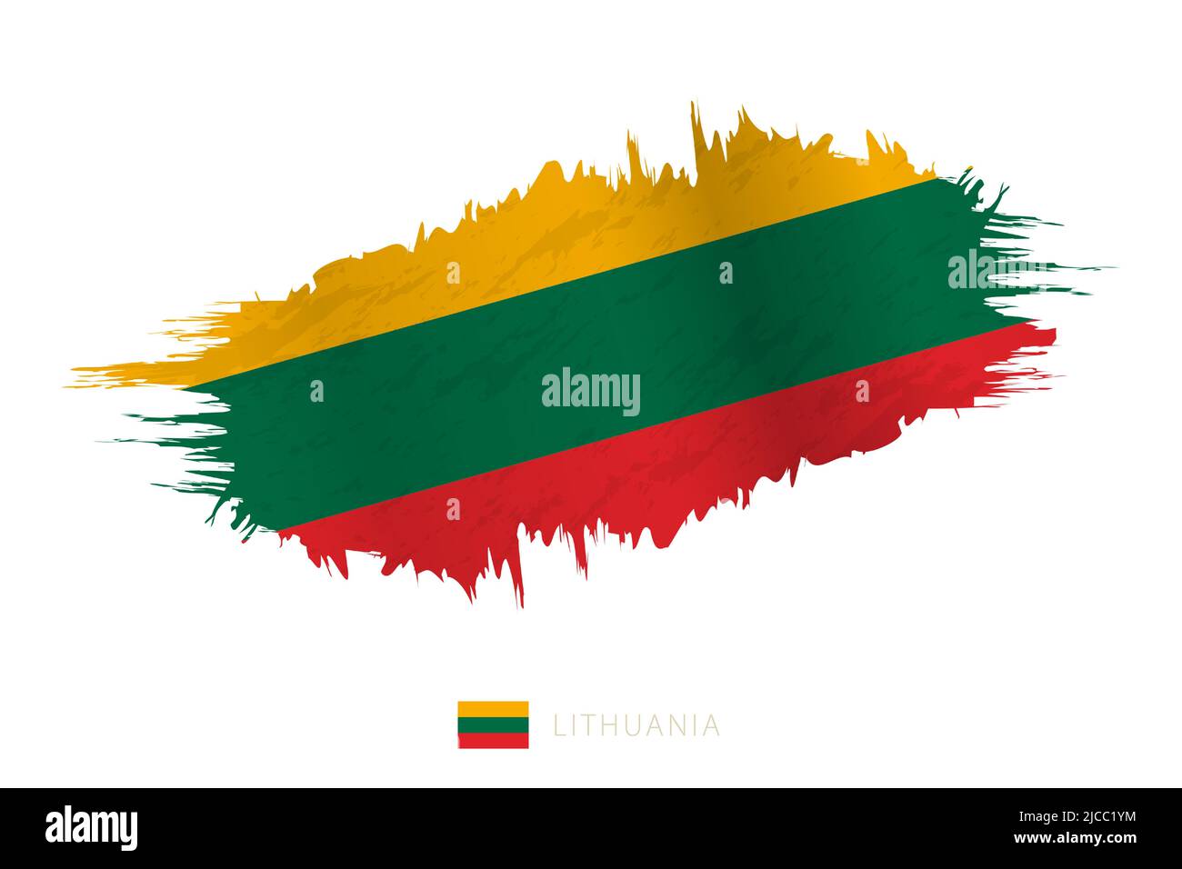 Bandiera lituana a brushstroke dipinta con effetto ondeggiante. Allarme vettore. Illustrazione Vettoriale