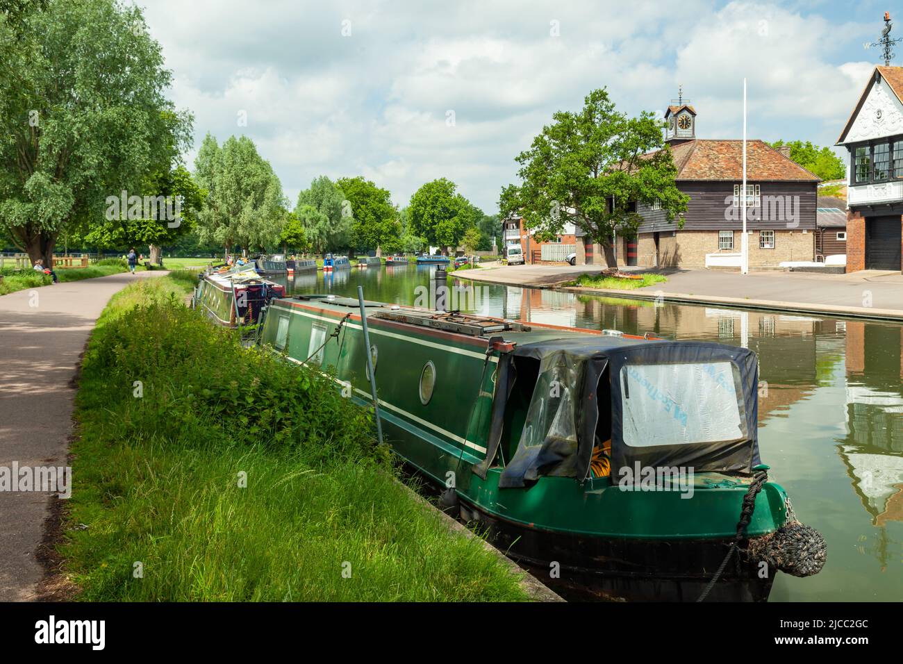 Houseboats attraccato sul fiume Cam a Cambridge, Inghilterra. Foto Stock