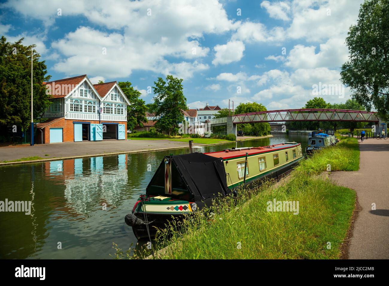 Case galleggianti sul fiume Cam a Cambridge, Inghilterra. Foto Stock