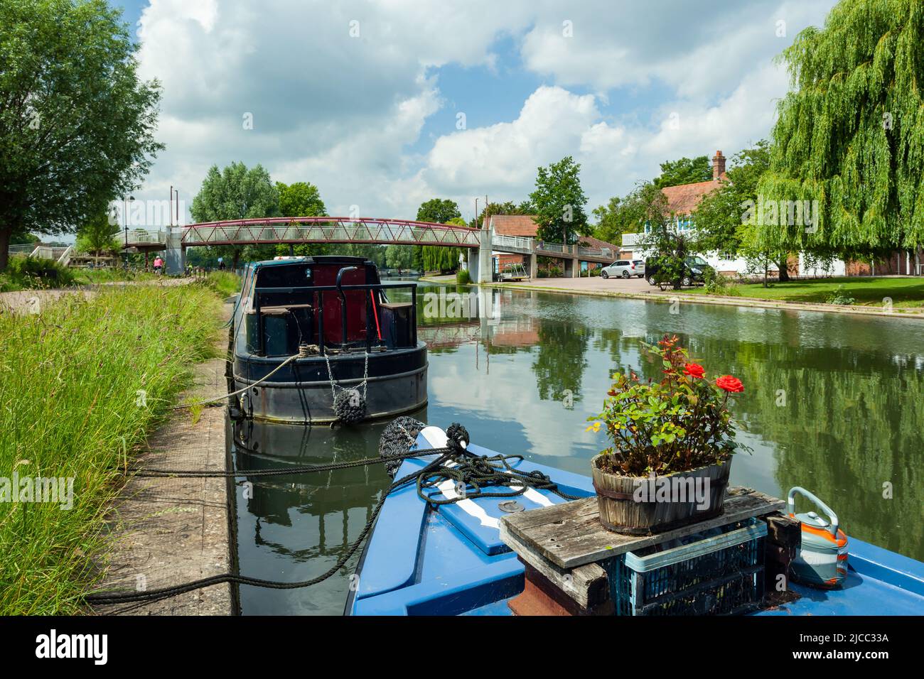 Case galleggianti sul fiume Cam a Cambridge, Inghilterra. Foto Stock