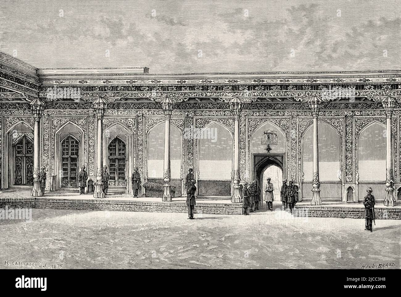 Khudayar Khan Palace, Kokand, regione di Faggana. Uzbekistan, Asia centrale. Da Orenburg a Samarcanda 1876-1878 di Madame Marie Ujfalvy-Bourdon, le Tour du Monde 1879 Foto Stock
