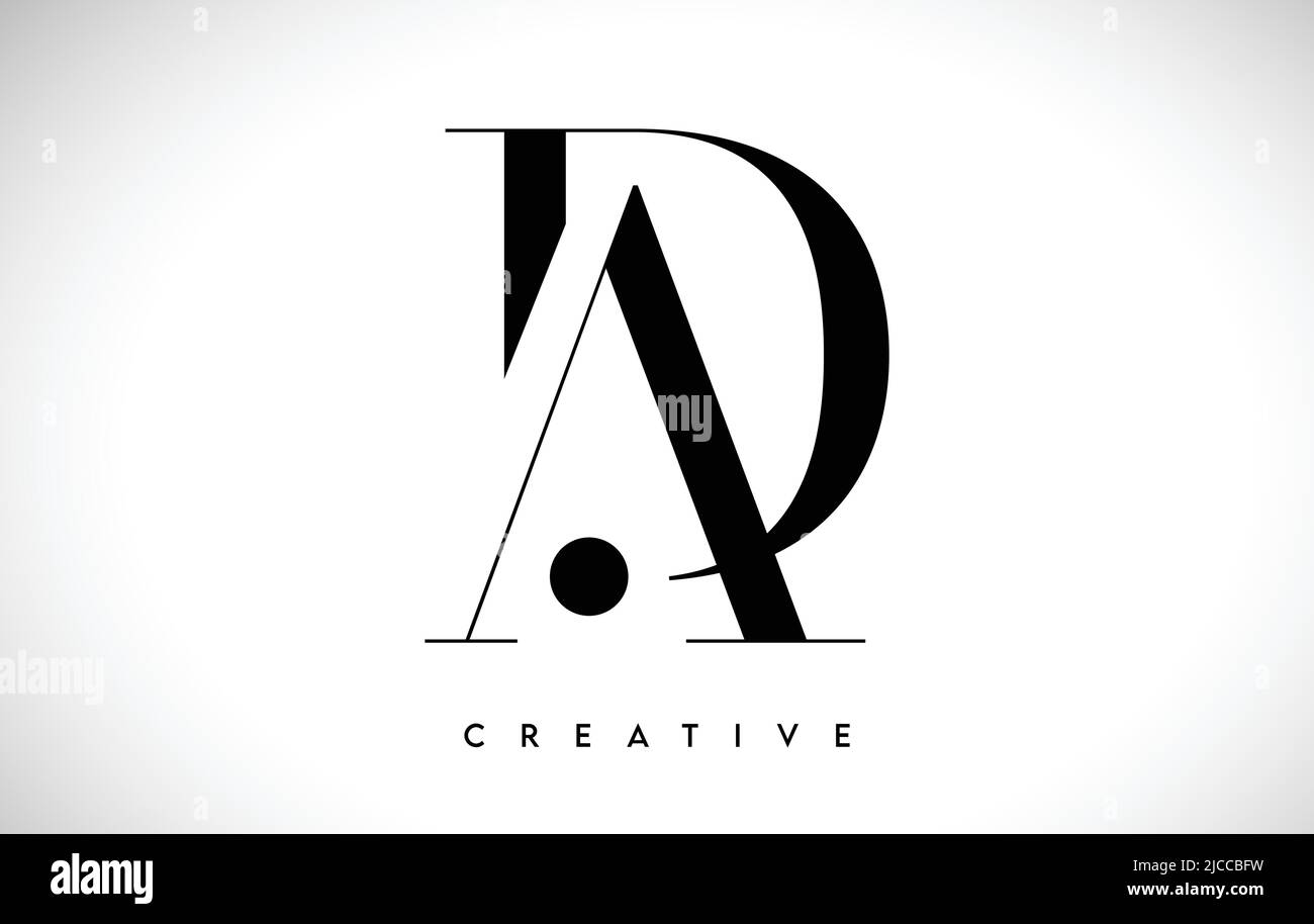 DISEGNO del logo DELLA lettera ARTISTICA DELL'ANNUNCIO con carattere Serif creativo in nero e bianco illustrazione vettoriale Illustrazione Vettoriale