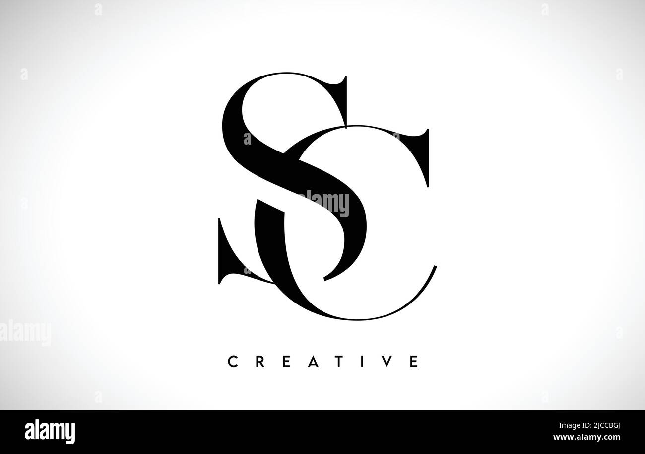 SC disegno artistico del logo della lettera con carattere Serif creativo in bianco e nero Illustrazione vettoriale Illustrazione Vettoriale