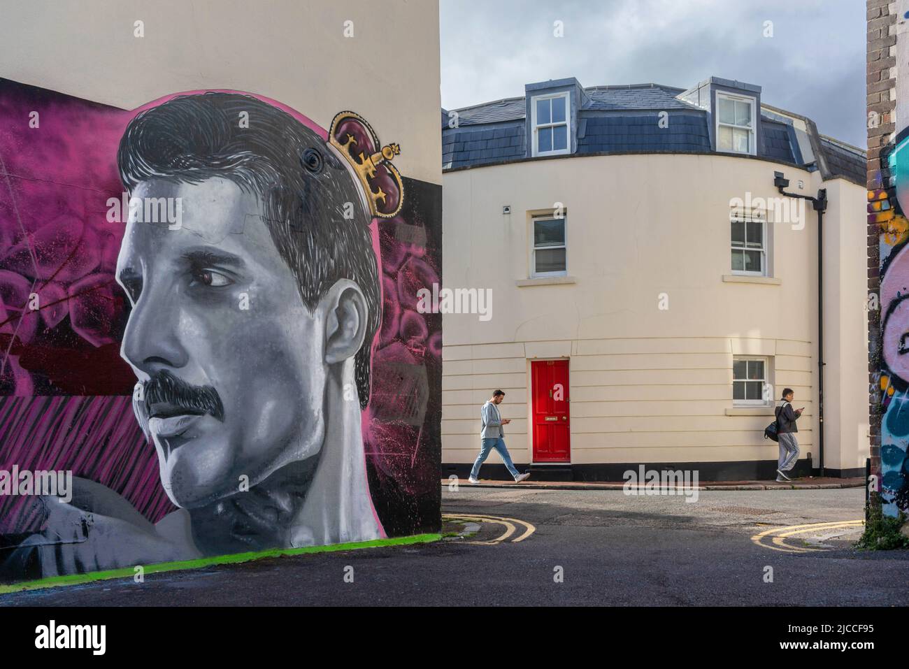 Freddie Mercury parete arte graffiti a Brighton, East Sussex, Inghilterra, Regno Unito Foto Stock