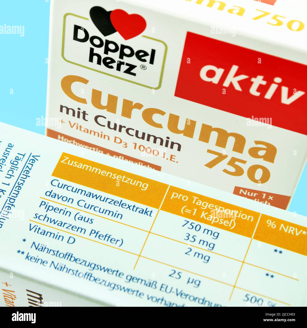 Curcuma Nahrungsergänzung von Doppelherz aktiv mit Verpackung 750 mg Foto Stock