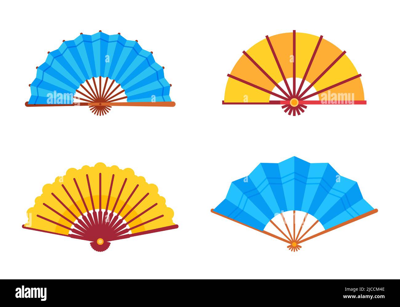 Ventola del palmare. Accessorio tradizionale cinese o giapponese. Apri i colorati souvenir della cultura asiatica. Ventole di raffreddamento pieghevoli Illustrazione Vettoriale