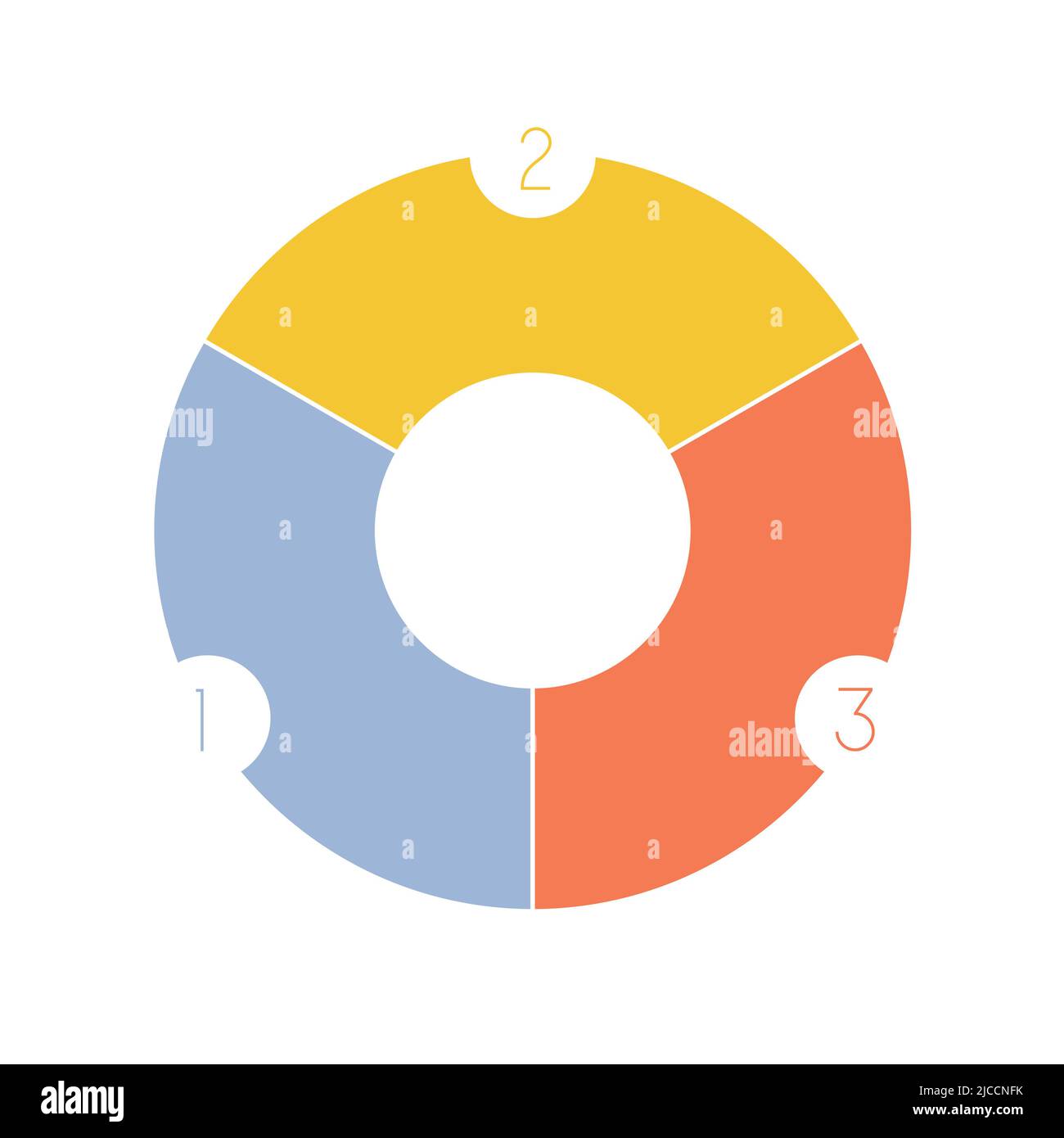 Modello di infografica per presentazioni o newsletter, PowerPoint e Keynote, newsletter. Ingranaggio colorato numerato con spazio per il testo su tre 3 posizioni Foto Stock