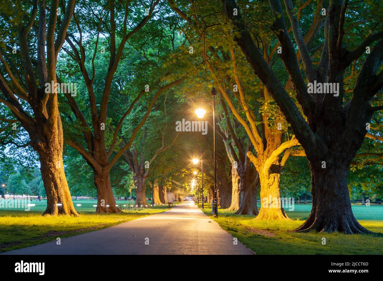 Serata di primavera al Jesus Green di Cambridge, Inghilterra. Foto Stock