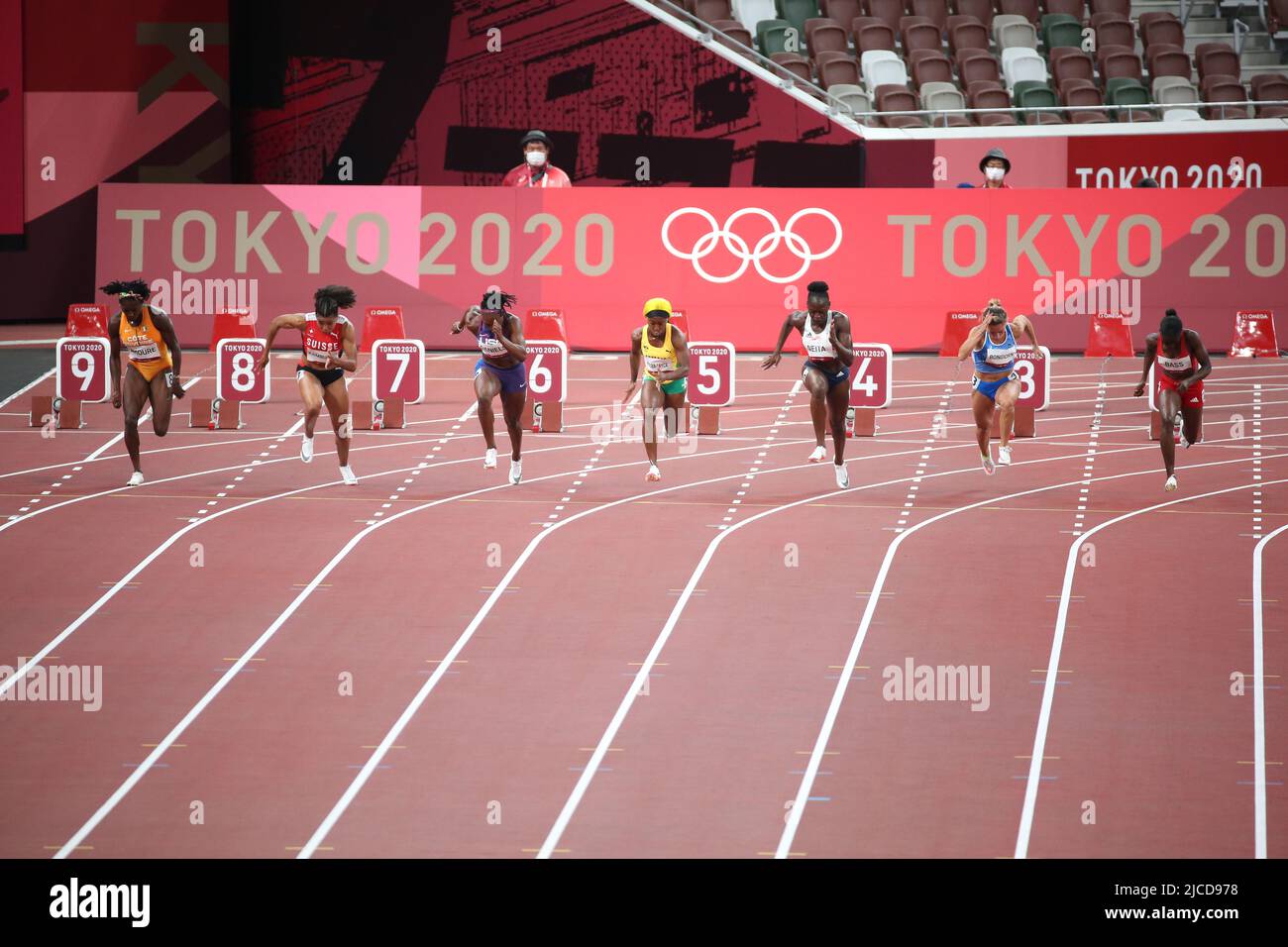 31st LUGLIO 2021 - TOKYO, GIAPPONE: Shelly-Ann Fraser-Pryce della Giamaica in azione durante la semifinale femminile 100m del 3 ai Giochi Olimpici di Tokyo 2020 (Pho Foto Stock