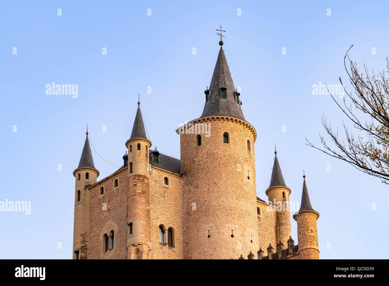Particolare delle torri dell'Alcazar di Segovia in Castilla y Leon, Spagna Foto Stock
