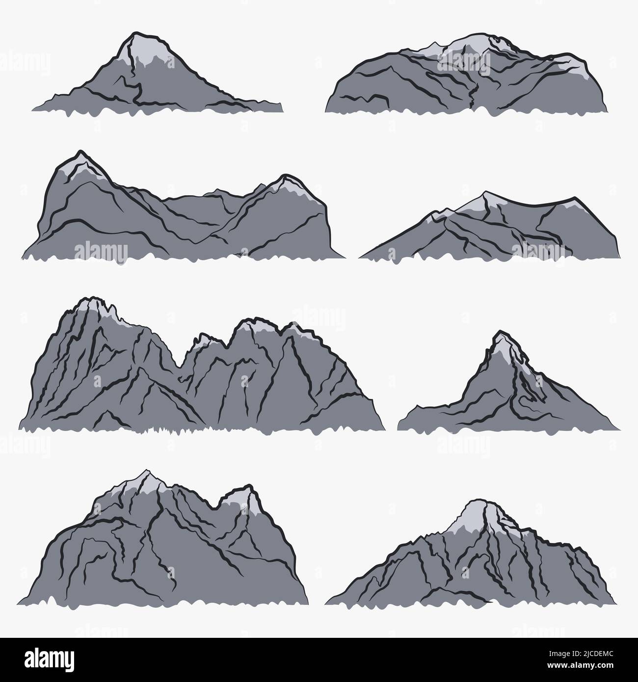 Con silhouette di diverse montagne grigie. Illustrazione Vettoriale