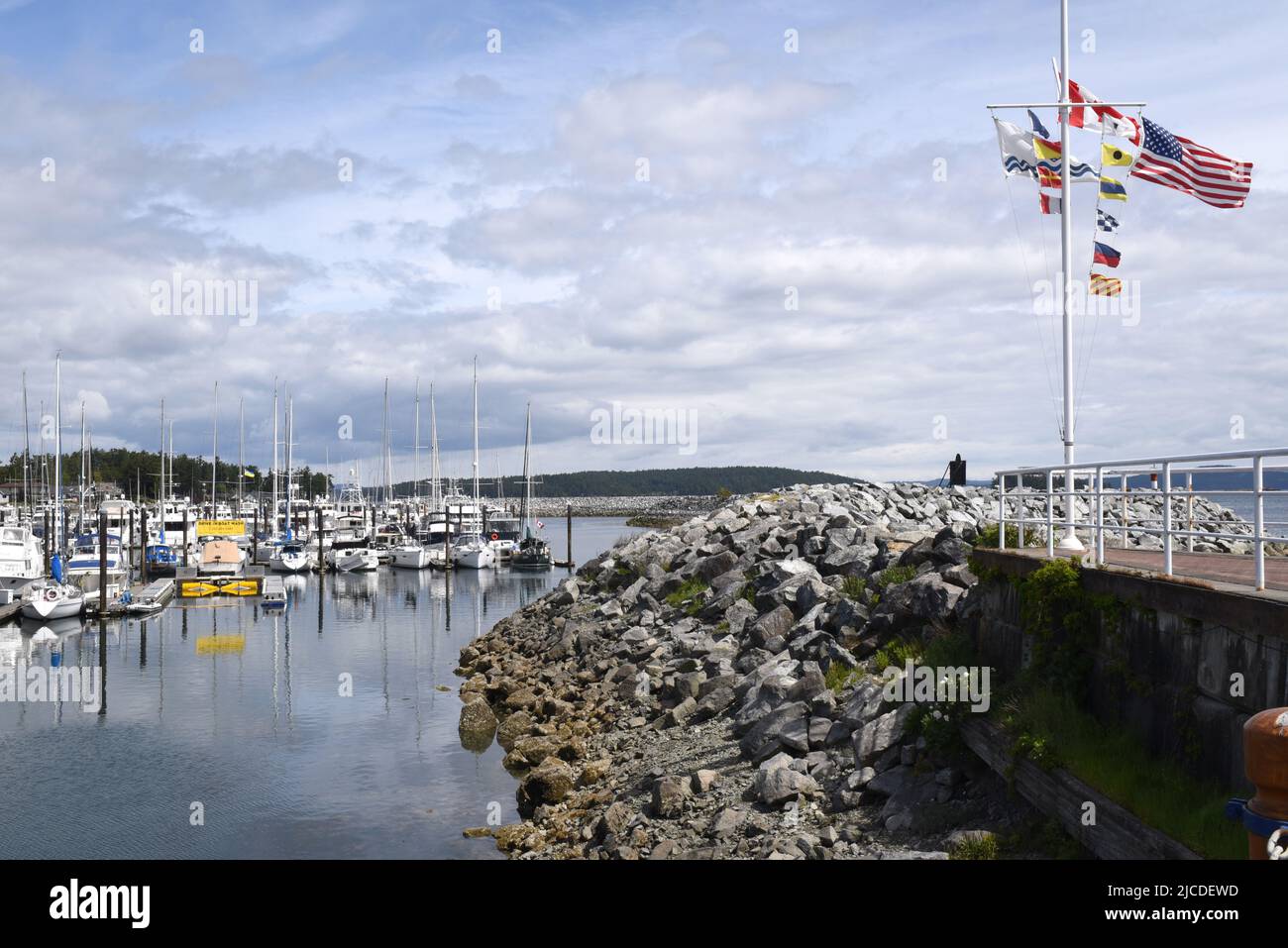 Una vista del porto turistico a Sidney, British Columbia sull'isola di Vancouver, Canada. Foto Stock