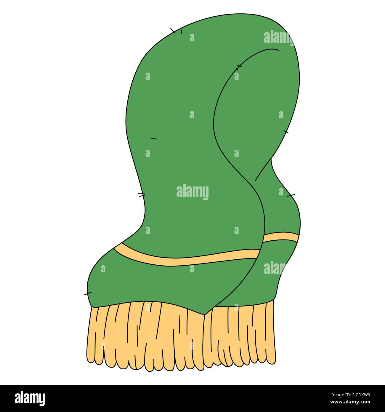 Sciarpa in maglia di lana in stile cartone animato. Illustrazione vettoriale isolata su sfondo bianco. Un colorato accessorio autunnale Illustrazione Vettoriale