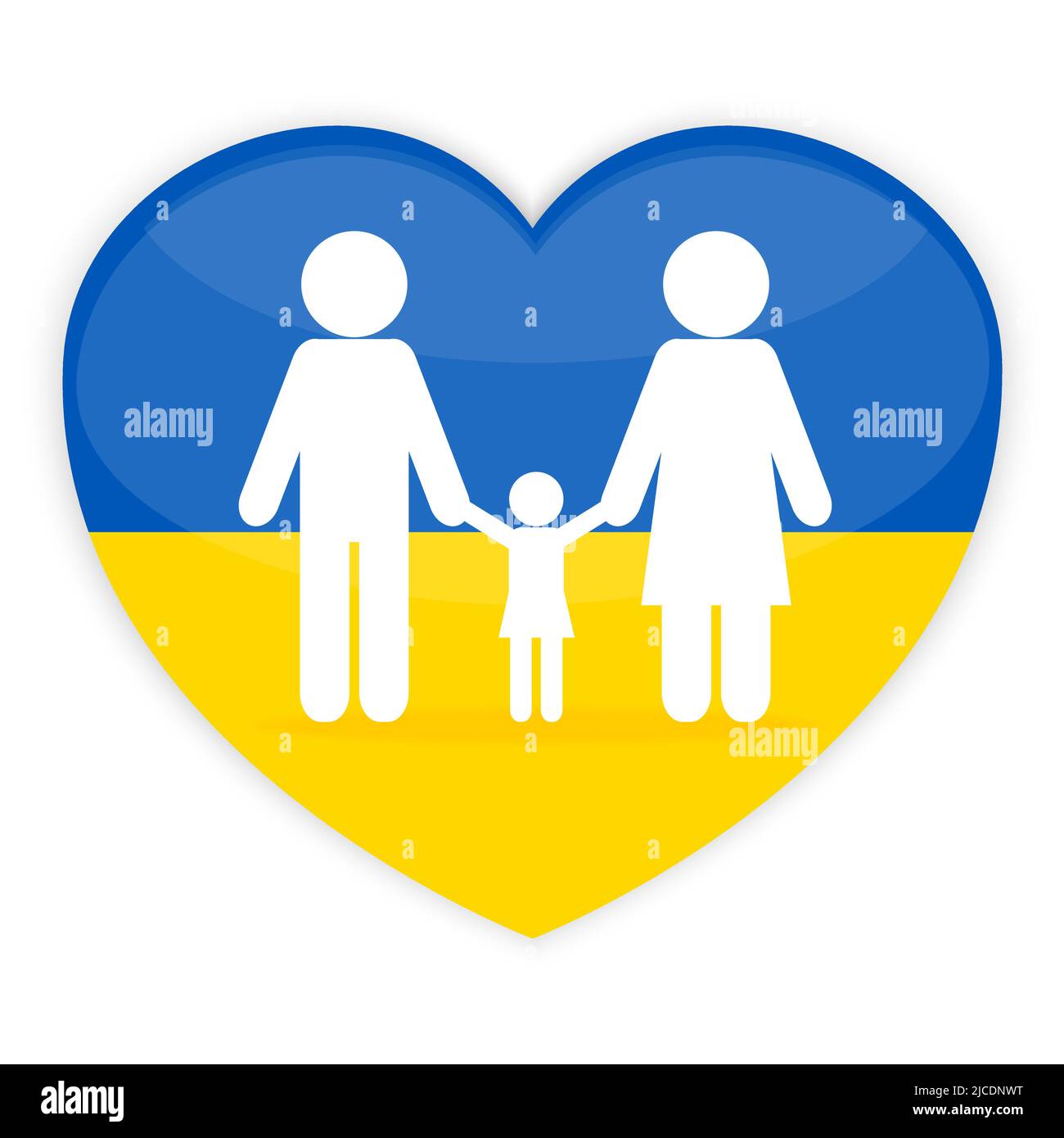 Famiglia con cuore. Icona di colore blu e giallo, i colori della bandiera nazionale dell'Ucraina. Illustrazione vettoriale Illustrazione Vettoriale