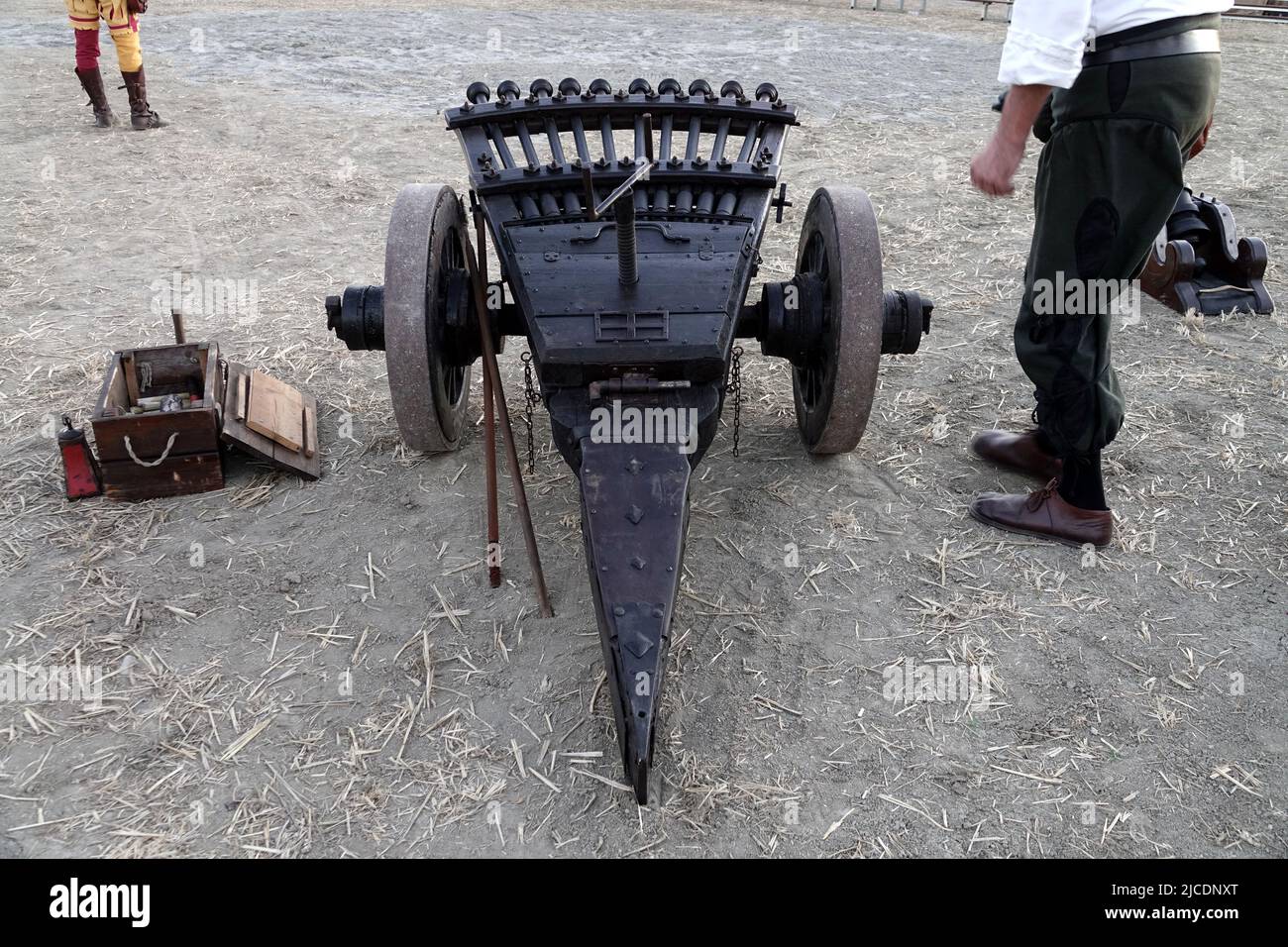 Un cannone rinascimentale ricostruzione fedele della mitragliatrice di Leonardo da Vinci Foto Stock