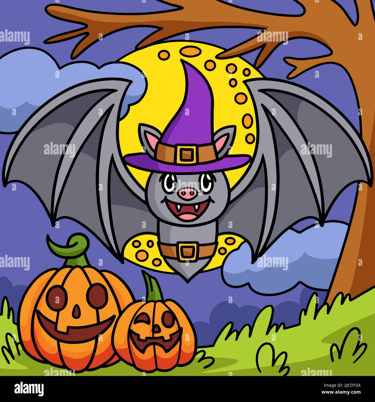 Vampiro Bat Halloween Cartoon colorato Illustrazione Illustrazione Vettoriale
