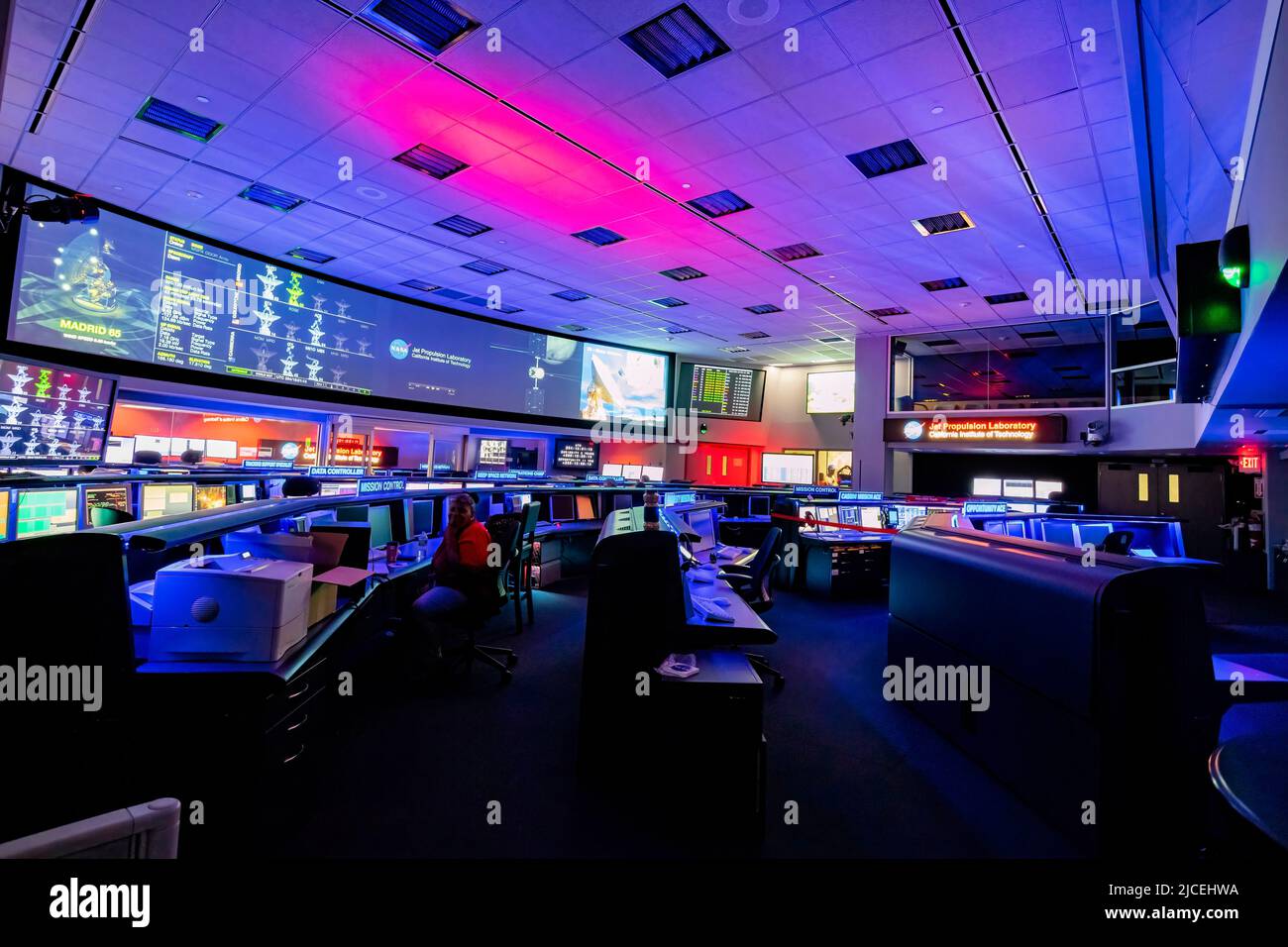 Los Angeles, Oct 11 2015 - Vista interna del centro di comando della NASA Foto Stock