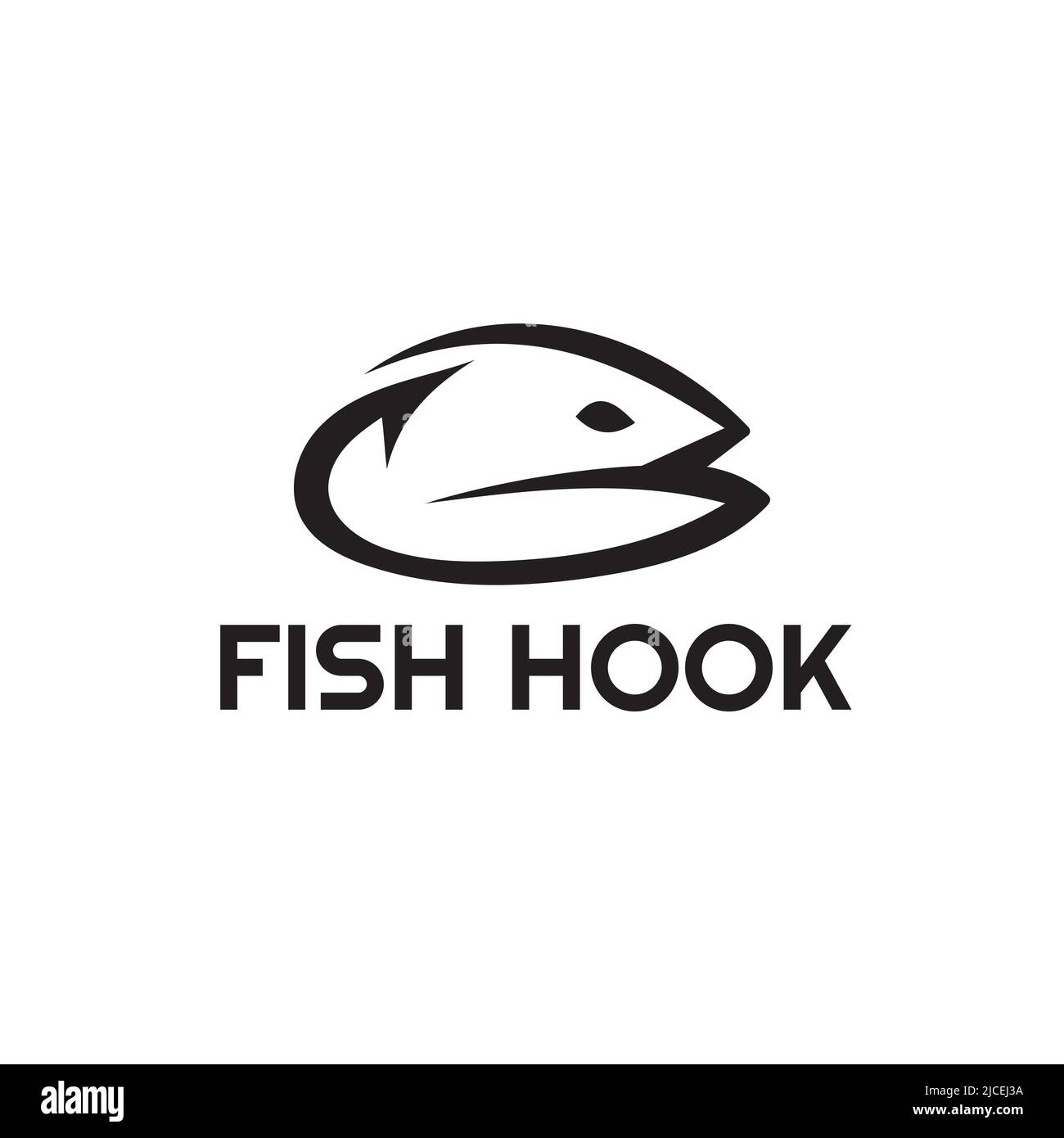 Illustrazione vettoriale del logo della testa di pesce del gancio di pesca semplice disegno astratto, può essere utilizzato per il logo della società di approvvigionamento di pesce Illustrazione Vettoriale