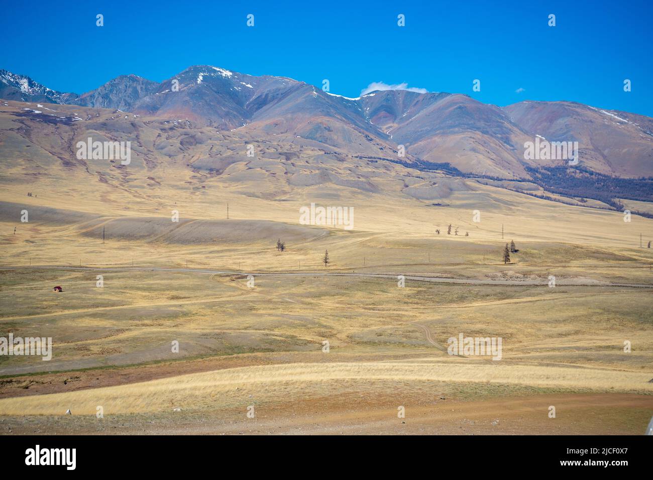 Valle di Kyzyl-Chin o valle di Marte con sfondo di montagna in Altai, Siberia, Russia. Foto Stock