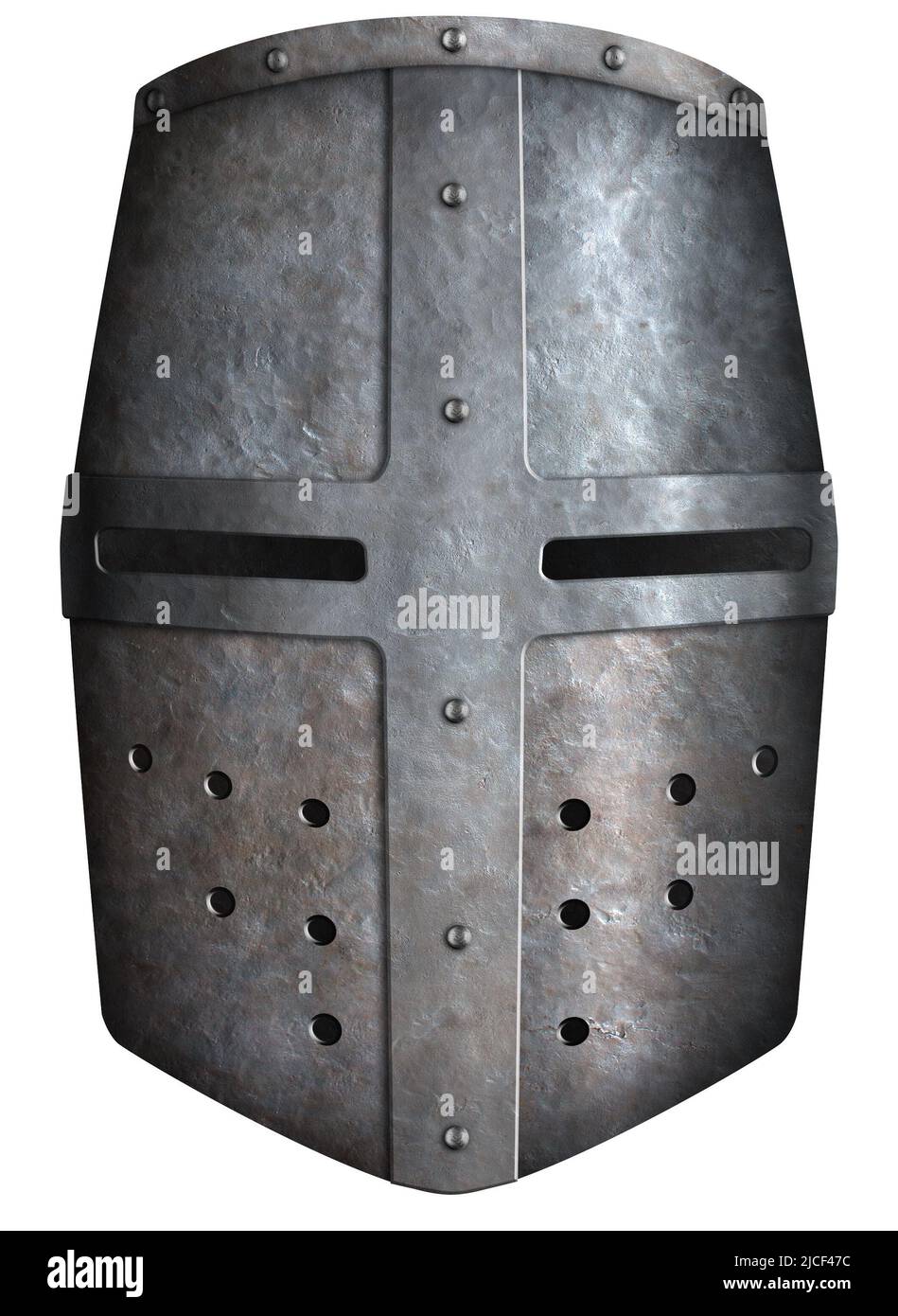 Elmetto in metallo dei cavalieri crociati illustrazione 3d isolata con percorso di ritaglio Foto Stock