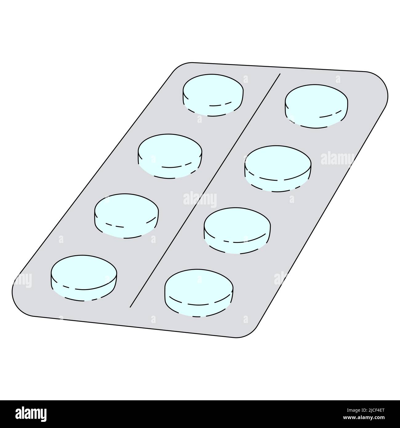Compresse in blister. Pillole blu in stile cartone animato. Illustrazione vettoriale isolata su sfondo bianco Illustrazione Vettoriale