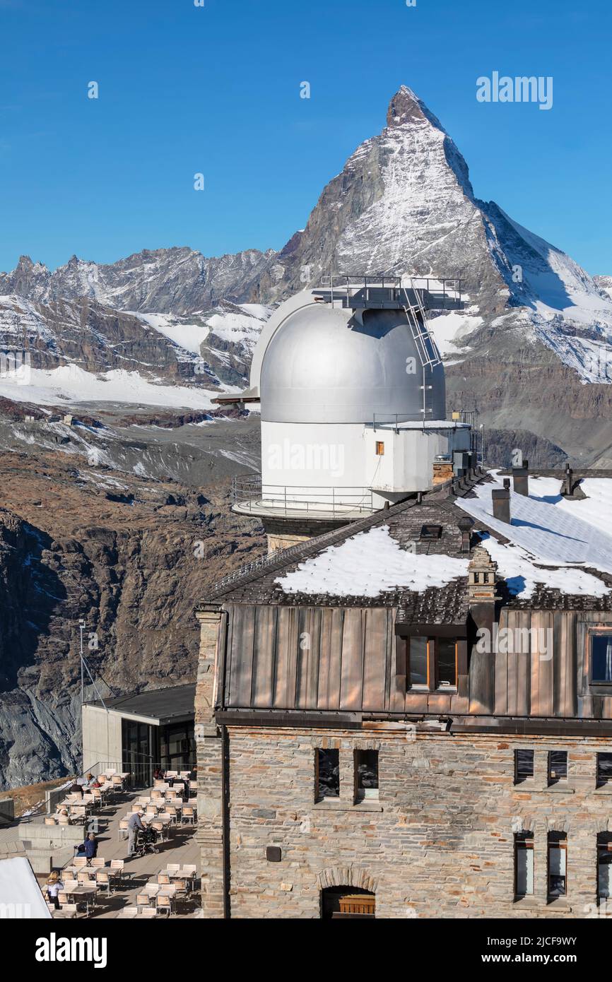 Vista dall'osservatorio di Gornergrat(3100m) al Cervino, Alpi, Vallese, Svizzera Foto Stock