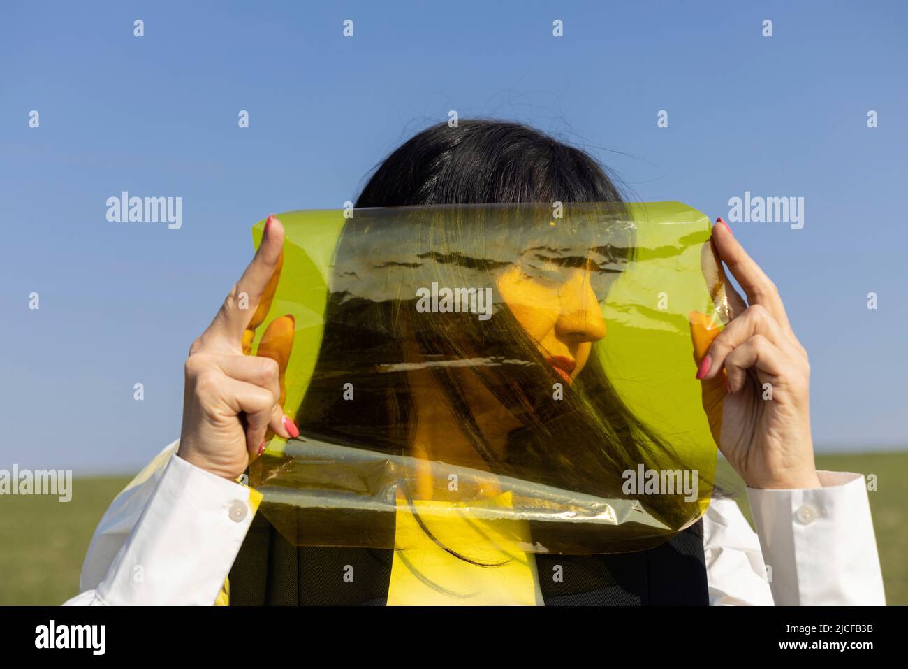 Vista sul lato dietro la lamina di colore giallo Foto Stock